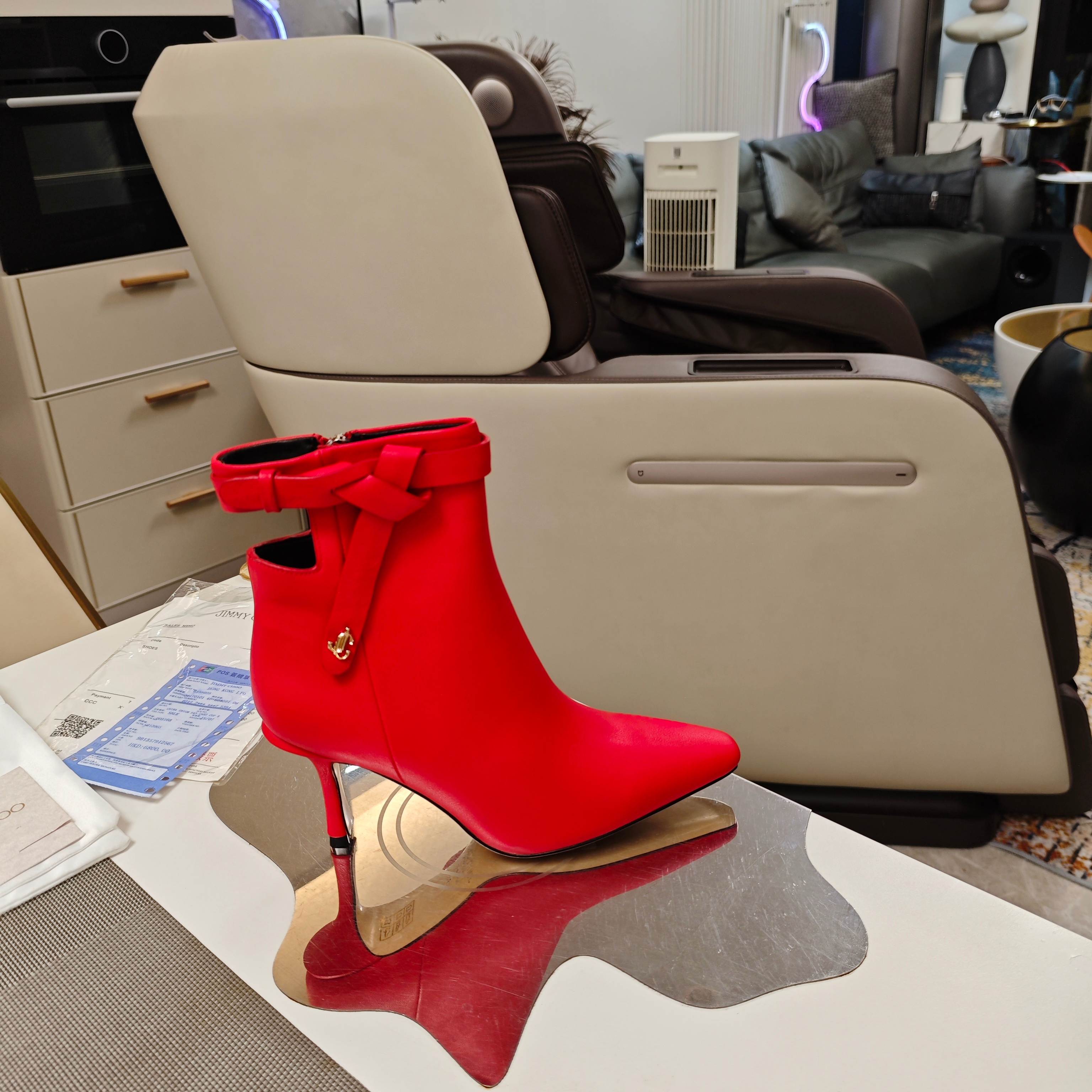Jimmy Choo Red Leather Heeled Ankle Boots With Buckle Detail - Size 35-39 7 a1757881319310 0816