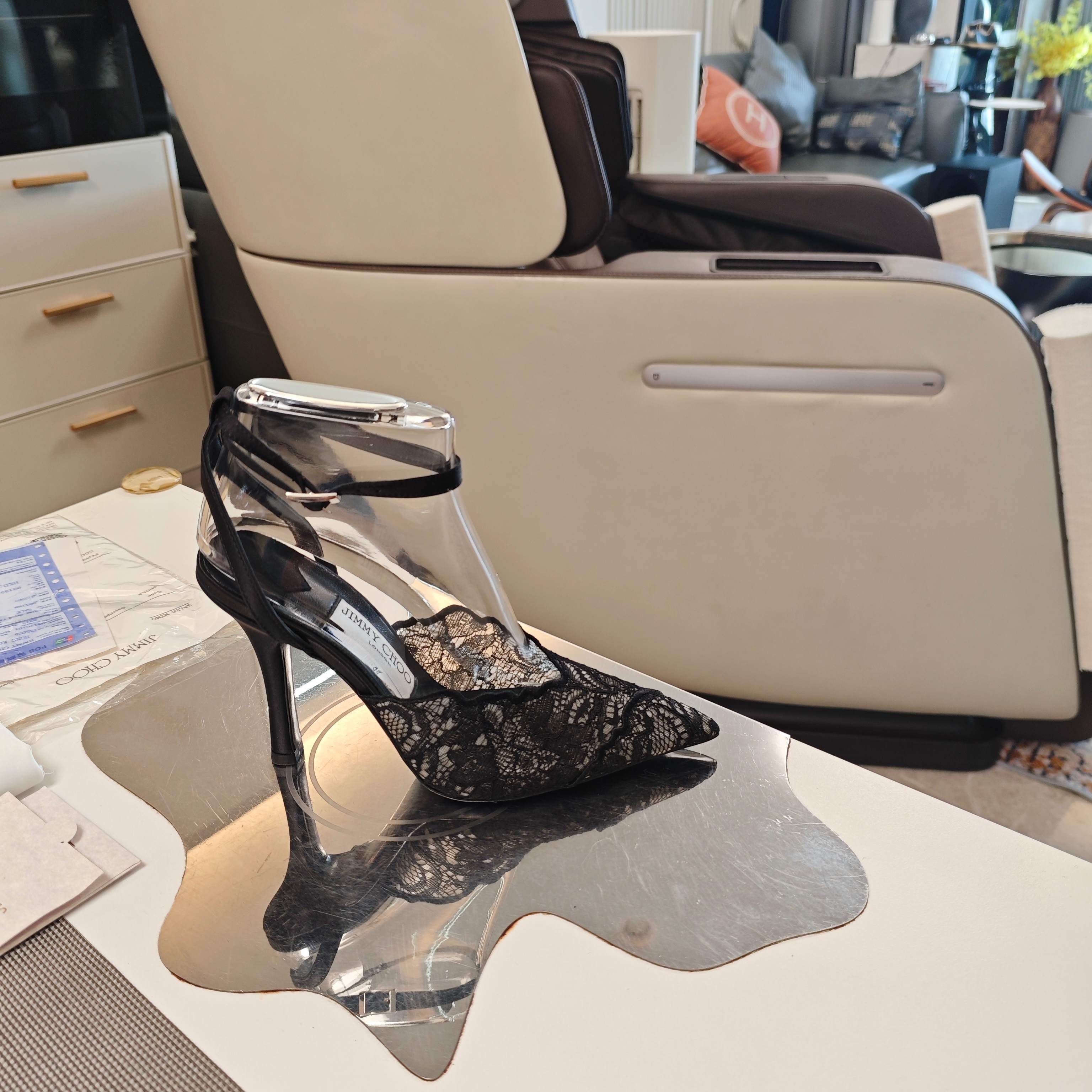 Jimmy Choo CHOO周仰杰2026𝐬𝐬( 款3D棱格磁铁盒包装) 低端勿比 摩登鞋履 新款星河浪漫蕾丝网仙女凉鞋拖鞋
