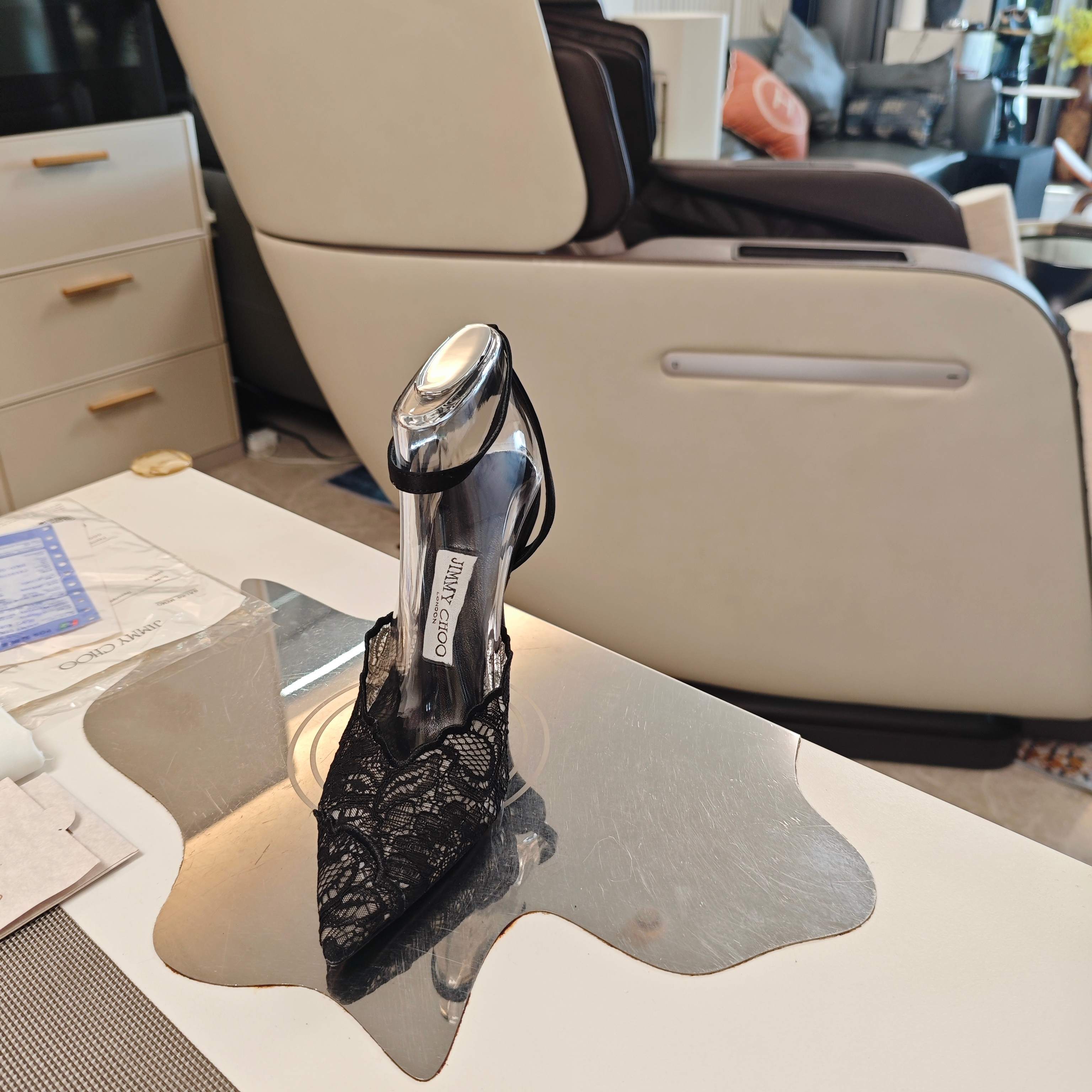 Jimmy Choo CHOO周仰杰2026𝐬𝐬( 款3D棱格磁铁盒包装) 低端勿比 摩登鞋履 新款星河浪漫蕾丝网仙女凉鞋拖鞋