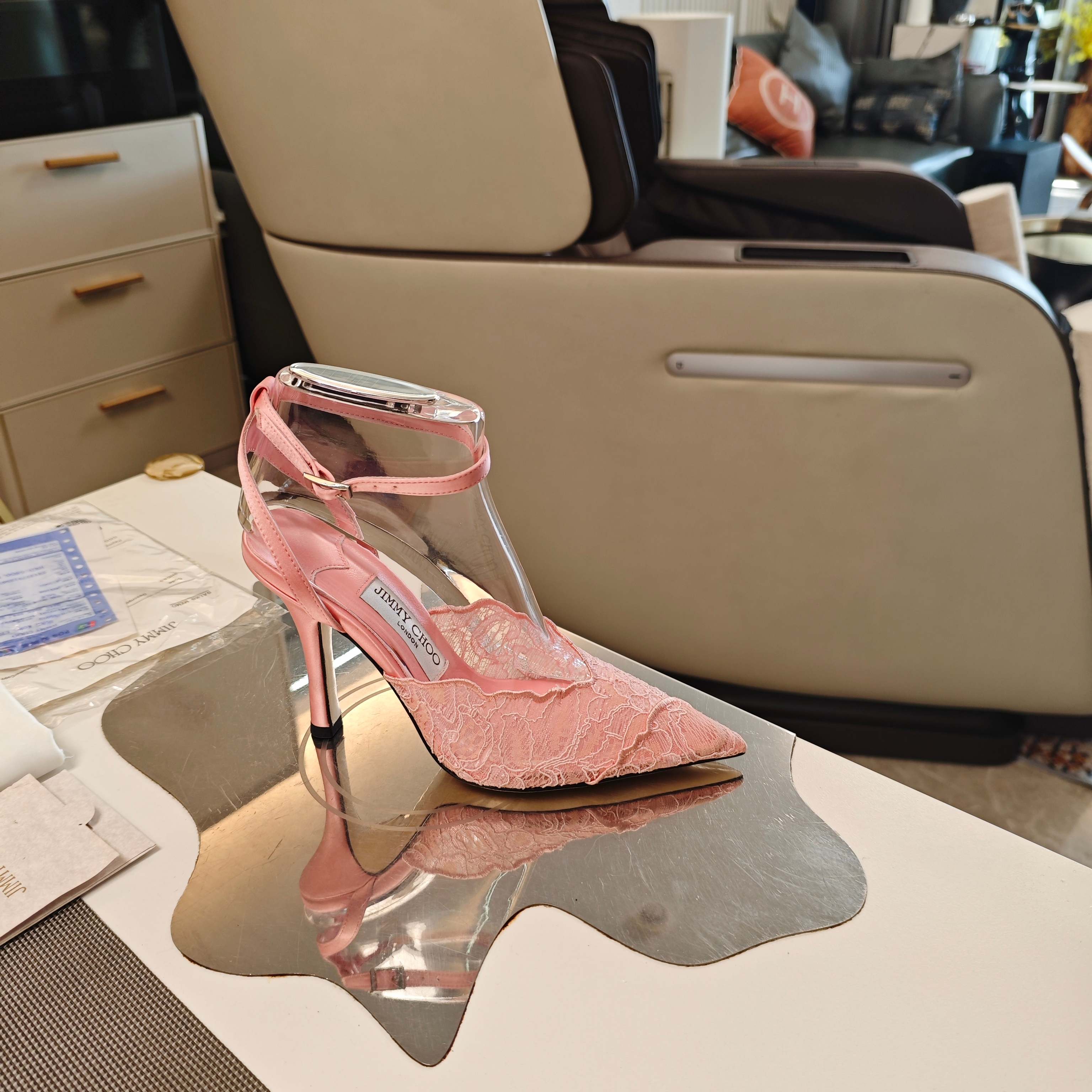 Jimmy Choo CHOO周仰杰2026𝐬𝐬( 款3D棱格磁铁盒包装) 低端勿比 摩登鞋履 新款星河浪漫蕾丝网仙女凉鞋拖鞋