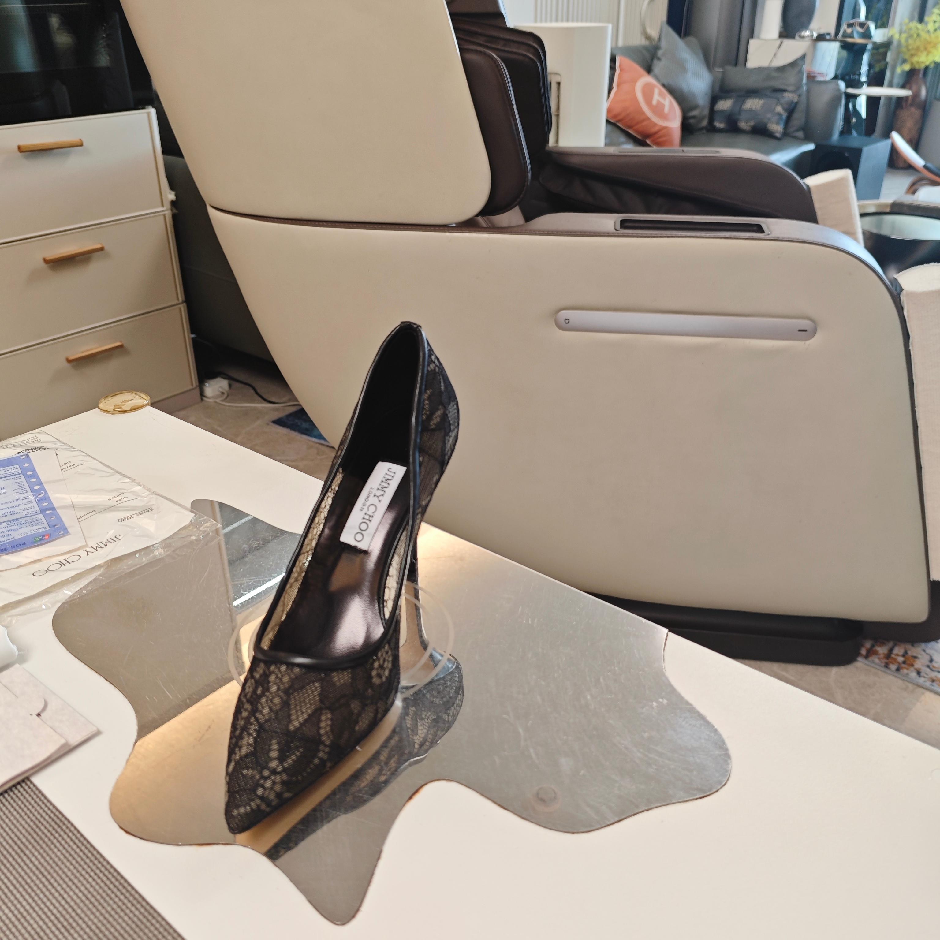 Jimmy Choo CHOO周仰杰2026𝐬𝐬( 款3D棱格磁铁盒包装) 低端勿比 摩登鞋履 新款星河浪漫蕾丝网仙女高跟单鞋