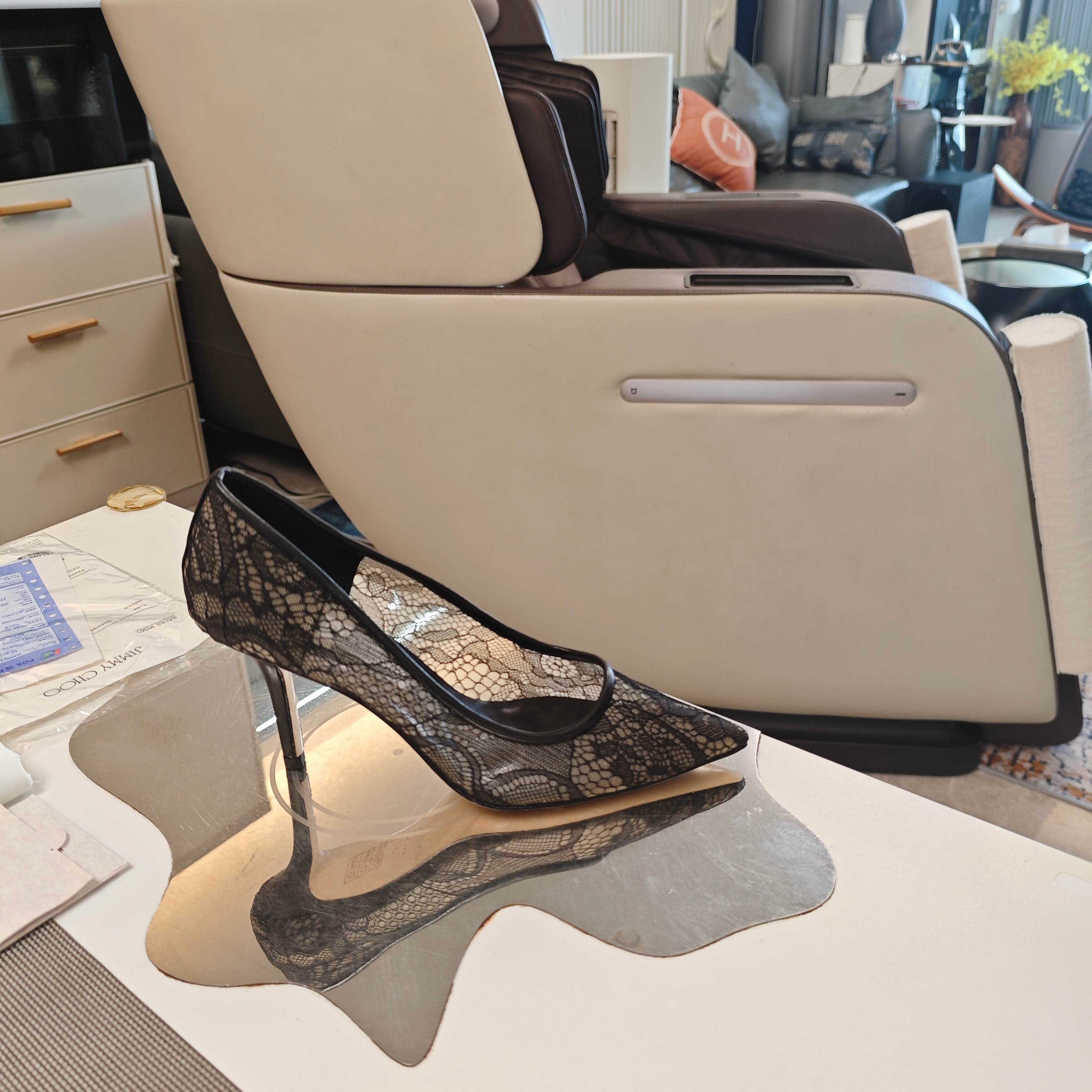 Jimmy Choo CHOO周仰杰2026𝐬𝐬( 款3D棱格磁铁盒包装) 低端勿比 摩登鞋履 新款星河浪漫蕾丝网仙女高跟单鞋