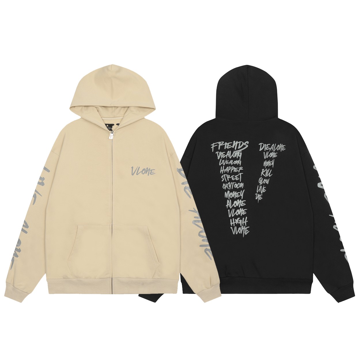 “VLONE High-Quality 3M Letter Coats: 380g Cotton Fabric, Symmetrical Design”