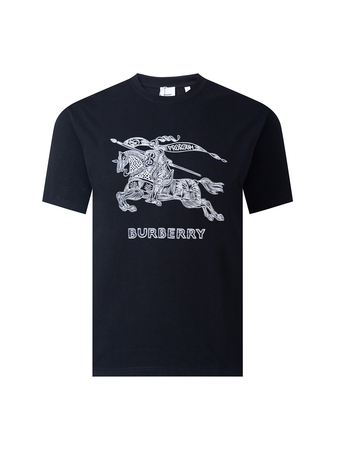 Burberry Clothing T-Shirt Black White Embroidery Unisex Short Sleeve