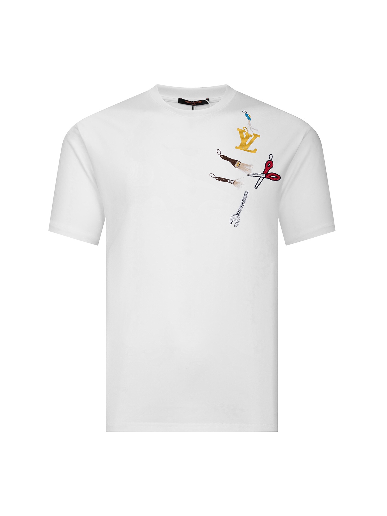 Louis Vuitton Clothing T-Shirt Black White Embroidery Unisex Short Sleeve