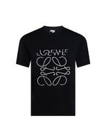 Loewe Clothing T-Shirt Black White Embroidery Unisex Short Sleeve
