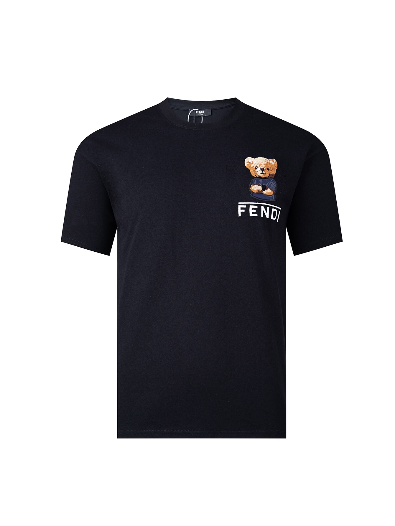 Fendi Clothing T-Shirt Black White Embroidery Unisex Short Sleeve