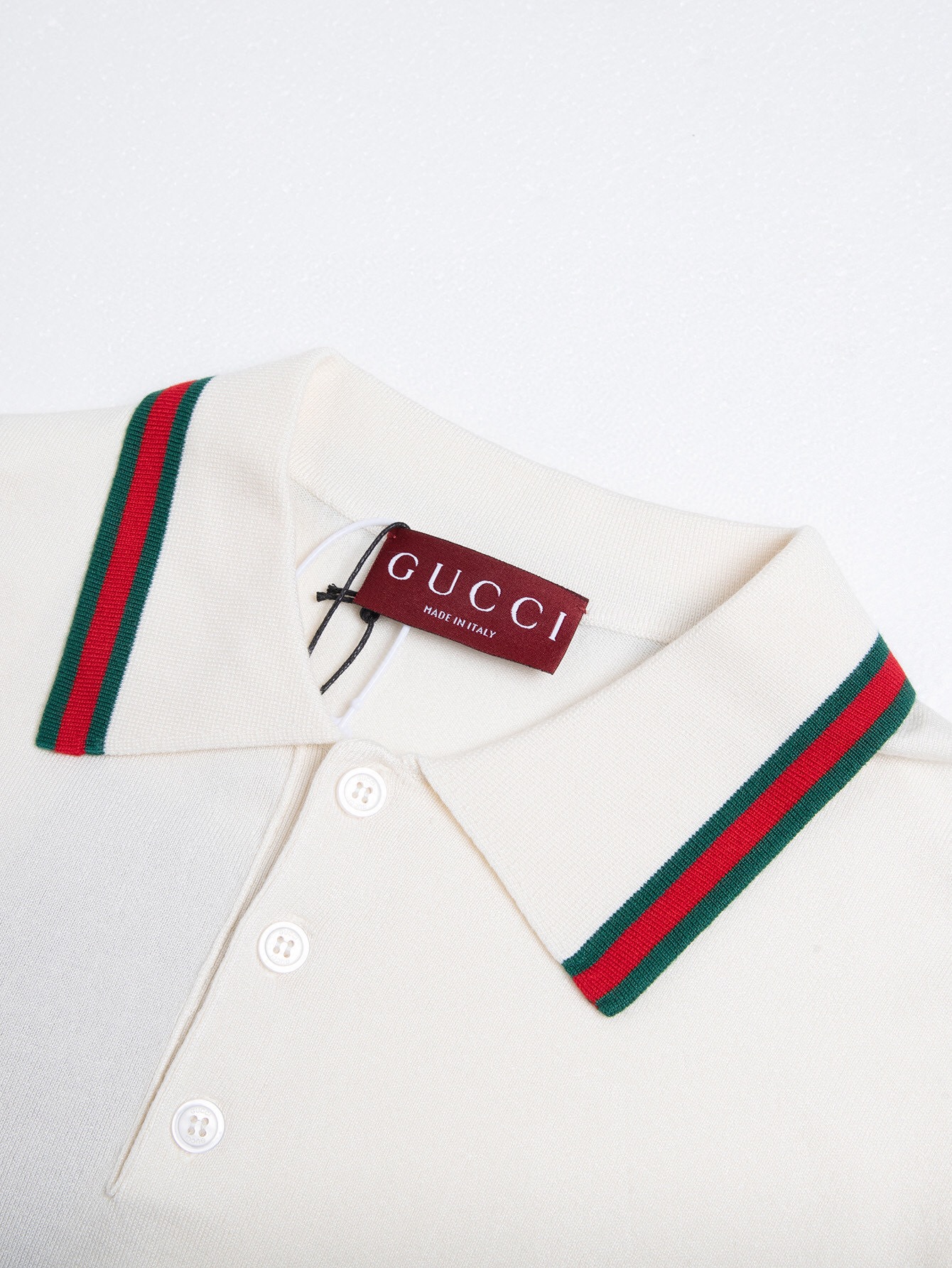 Gucci Gucci 官网 款 简约撞色翻领红绿条 羊毛Polo针织短袖