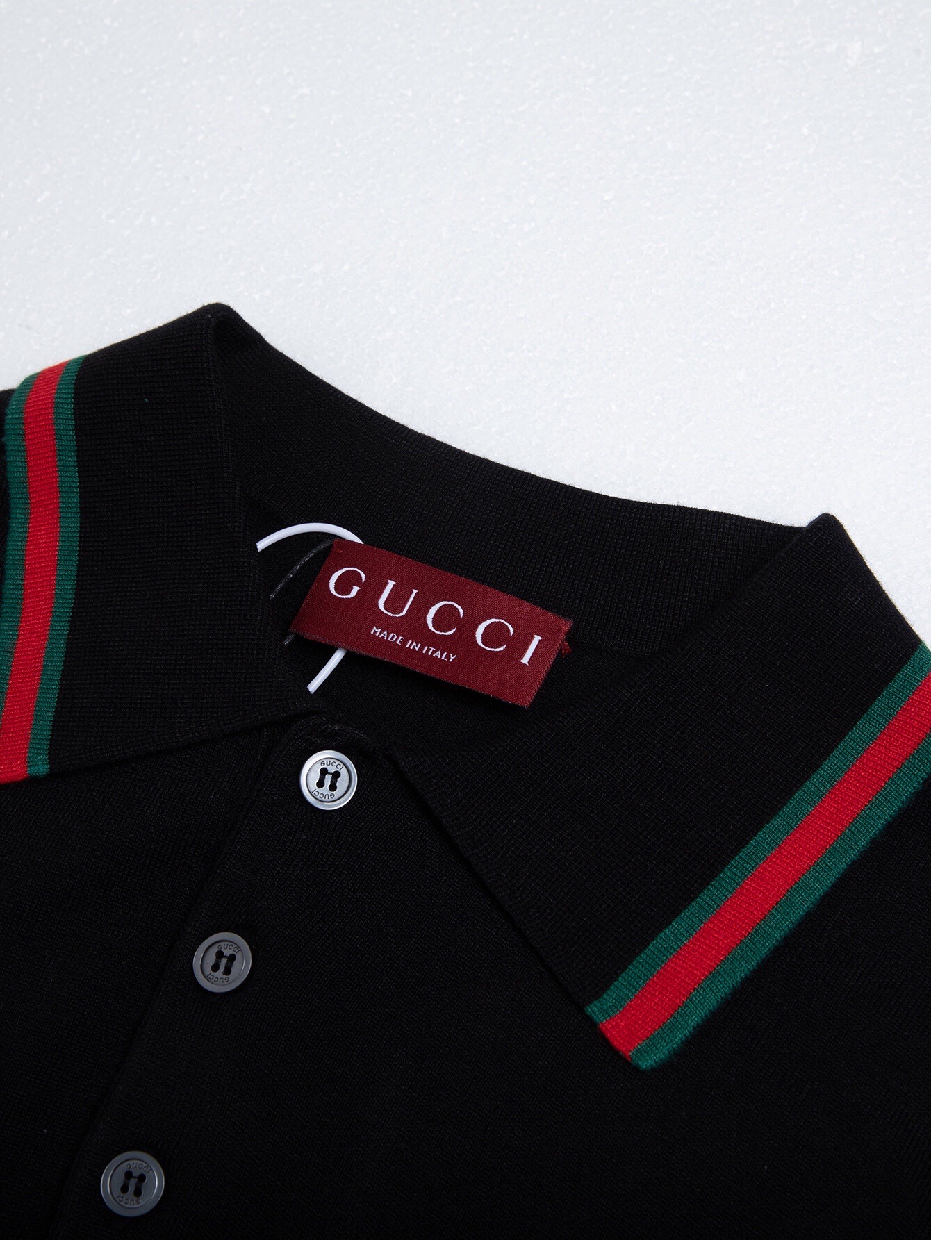 Gucci Gucci 官网 款 简约撞色翻领红绿条 羊毛Polo针织短袖