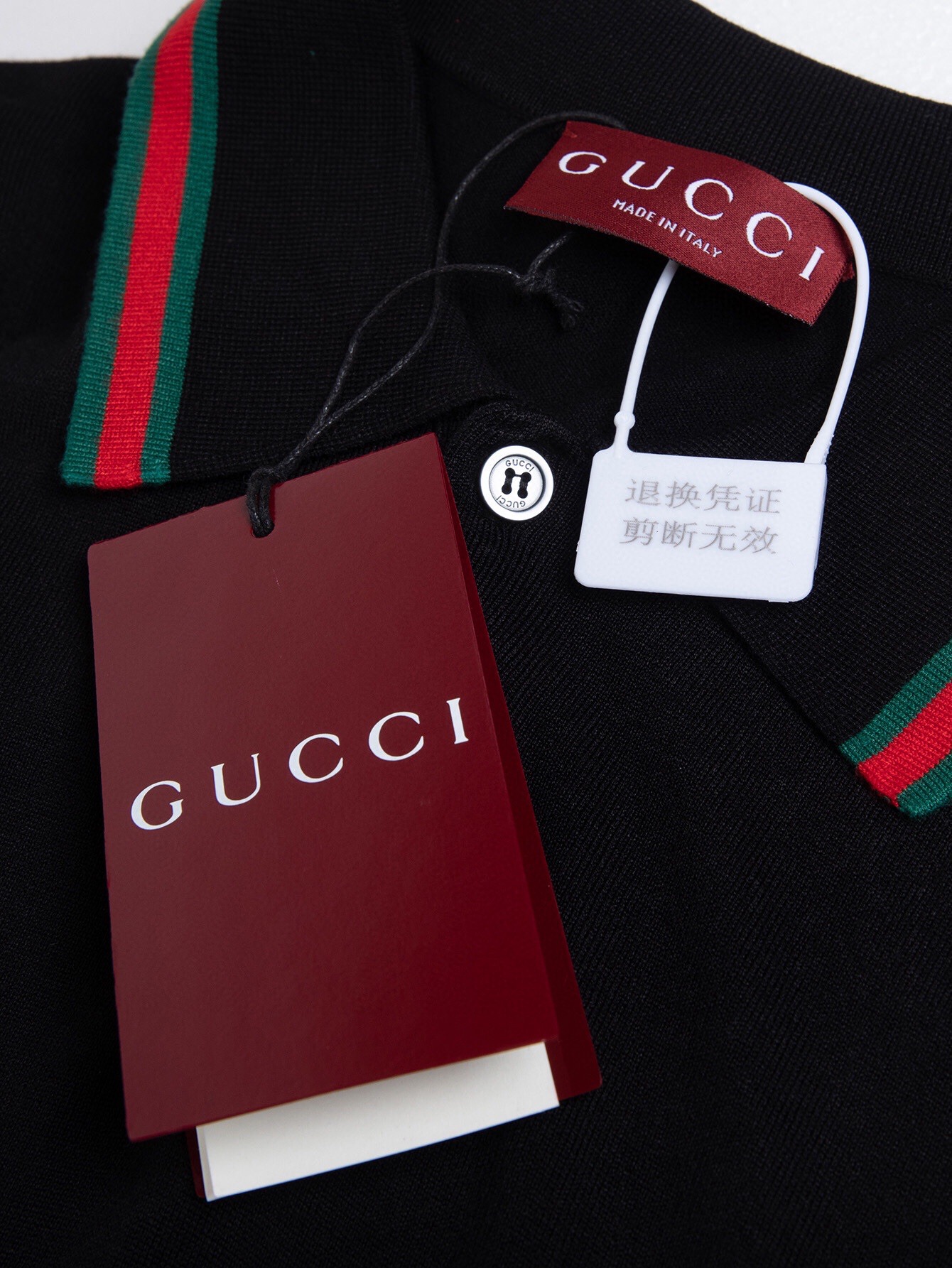 Gucci Gucci 官网 款 简约撞色翻领红绿条 羊毛Polo针织短袖
