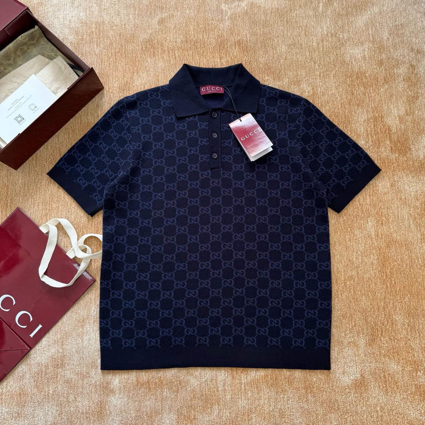 Gucci Gucci 26款 上新 色织满印提花羊毛混纺polo衫