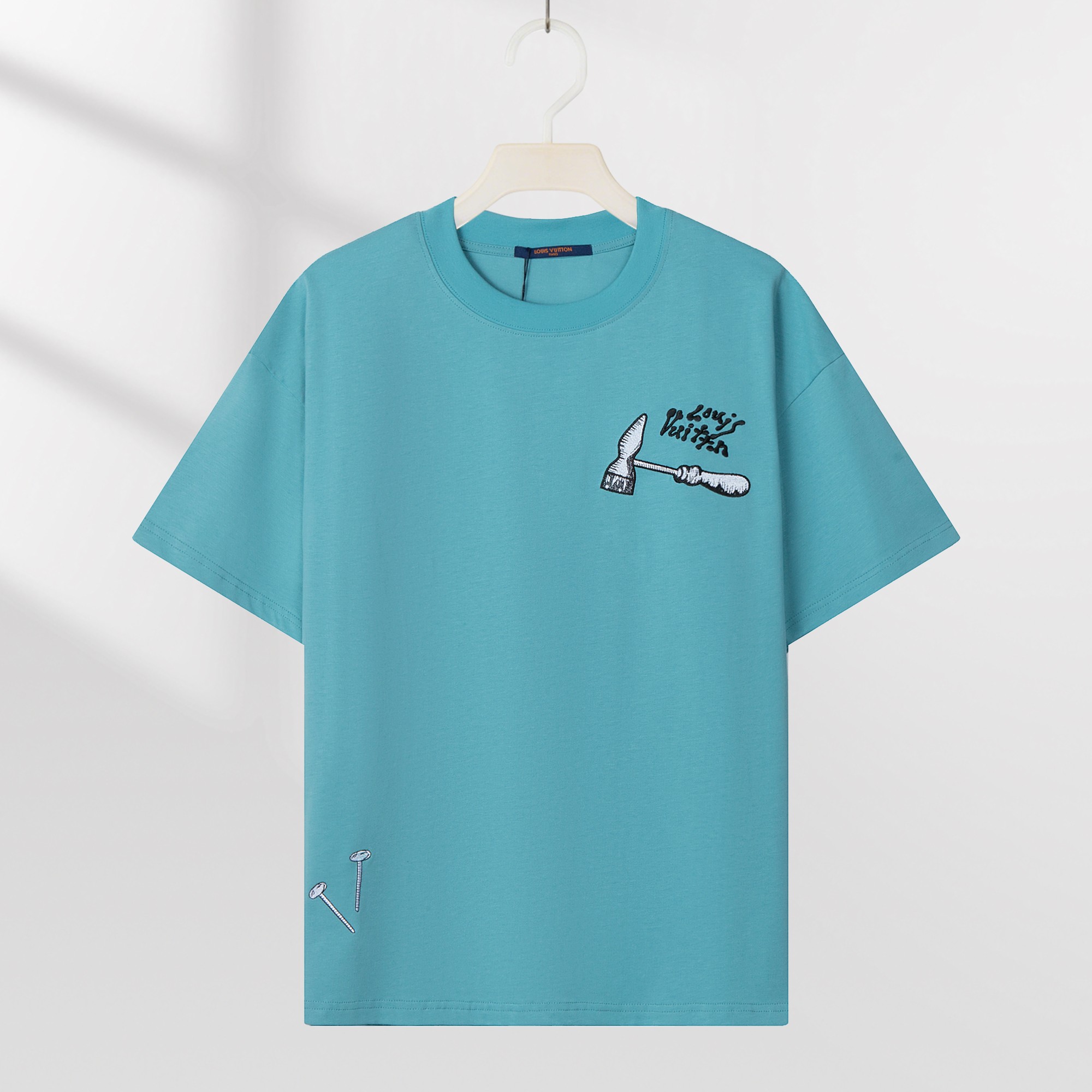 P80 Camiseta de manga corta Louis Vuitton LV con logo bordado, 100% algodón peinado de doble hilo, tres etiquetas compl…