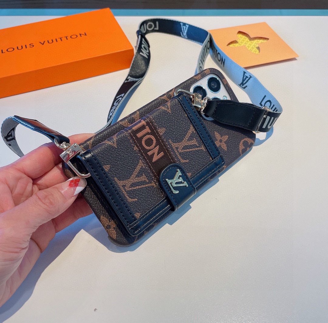 LV织带斜挎卡包手机壳高密度刺绣织带可调节可拆卸多卡位钱包精致时尚一壳多用iPhone15型号已更新型号