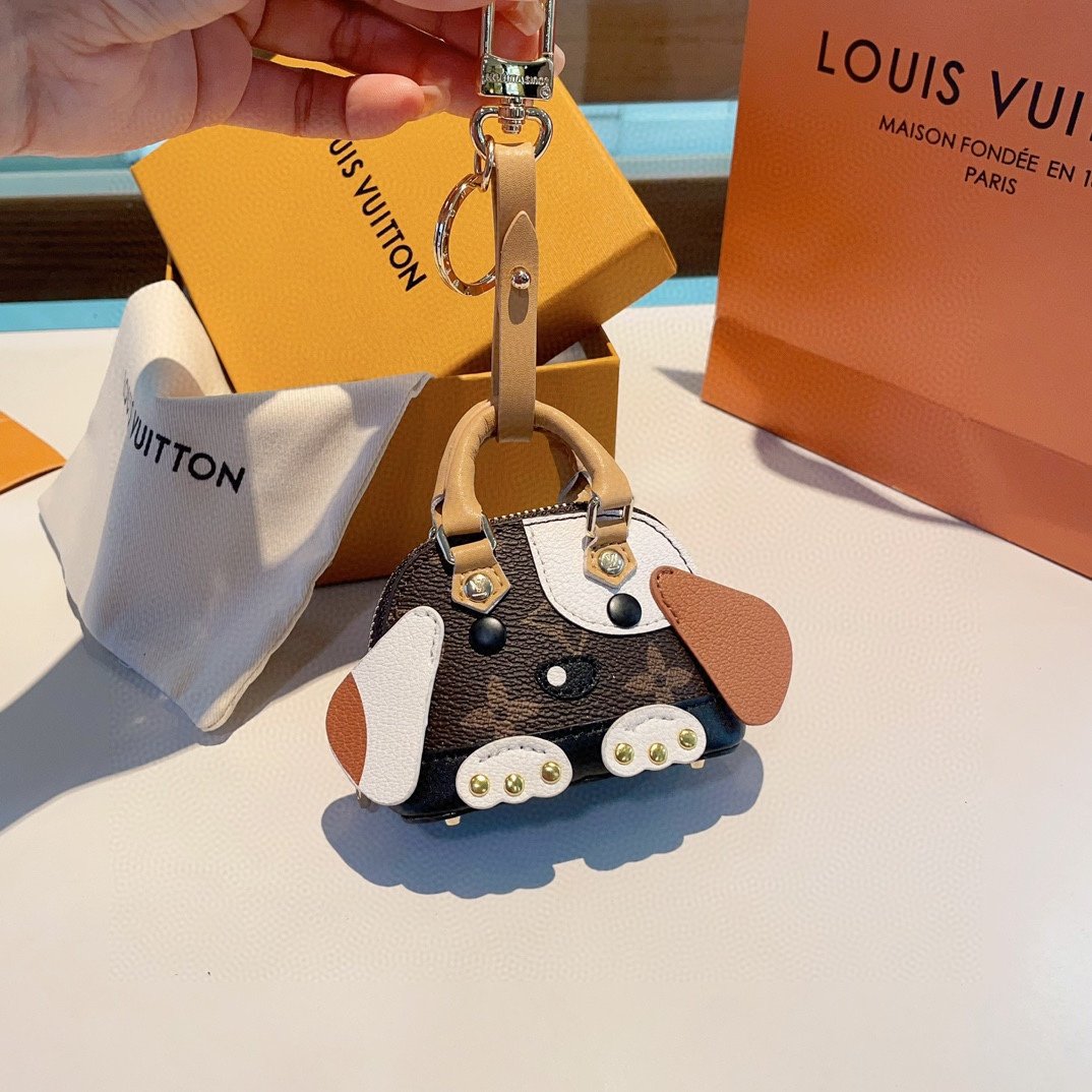 爆款路易威登LOUISVUITTON新款mini小狗贝壳包LV包包挂饰钥匙扣零钱包耳机包顶级进口PU材质