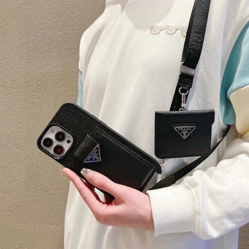 Prada Leather Phone Case with Card Holder and Crossbody Strap for iPhone 1 Prada Leather Phone Case with Card Holder and Crossbody Strap for iPhone