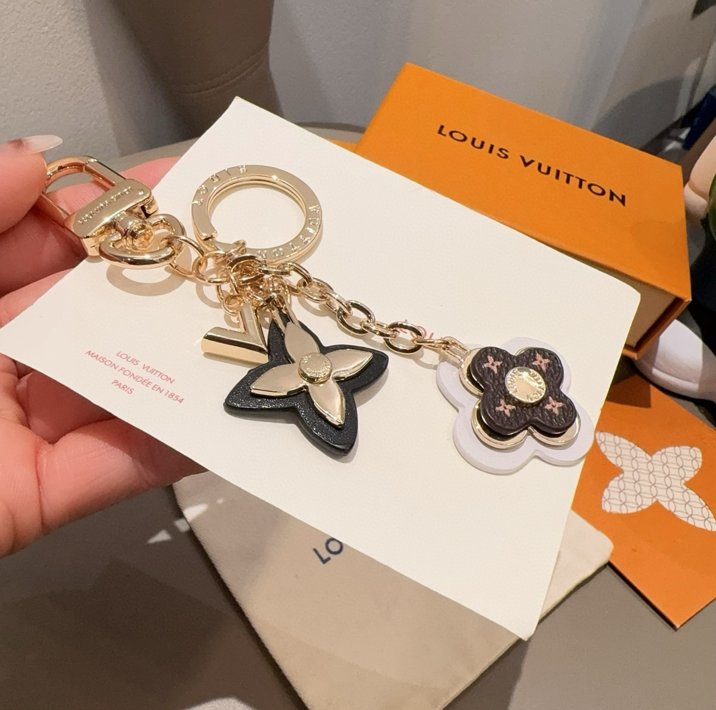 。LOUIS VUITTON官网钥匙扣 LV经典四瓣花设计，63084 
包饰🌹钥匙扣
原版开模代购级品