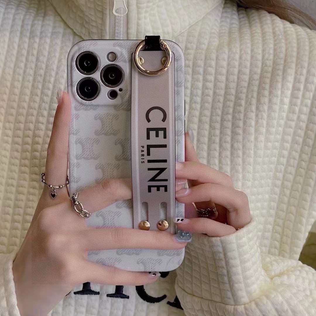 Celine Polka Dot Frame Wrist Strap Phone Case for iPhone 13/14/15 Series 2 i1749811593493 130 0 0