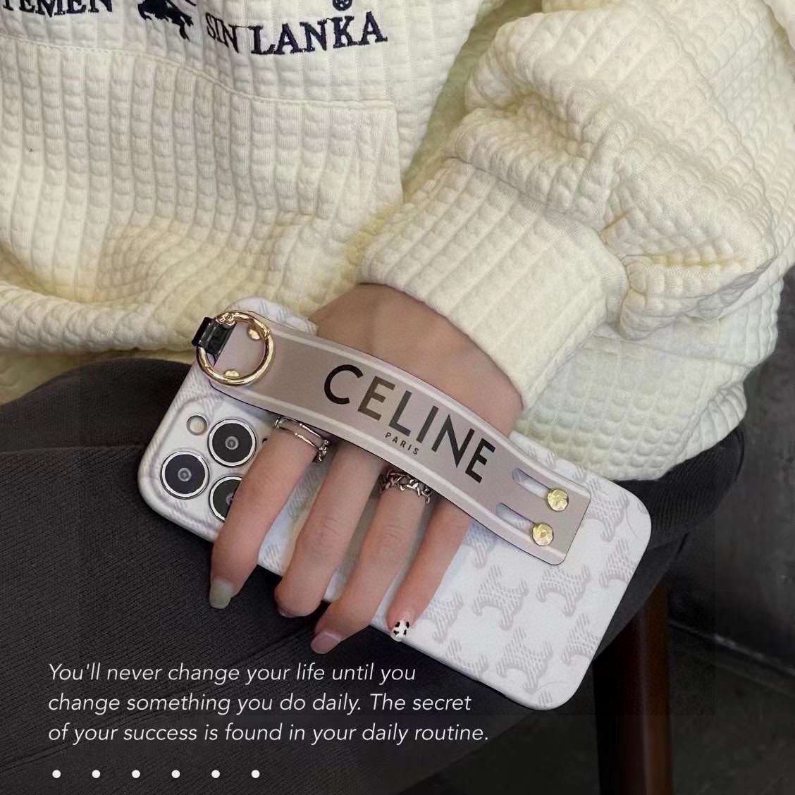Celine Polka Dot Frame Wrist Strap Phone Case for iPhone 13/14/15 Series 3 i1749811593493 4724 0 1