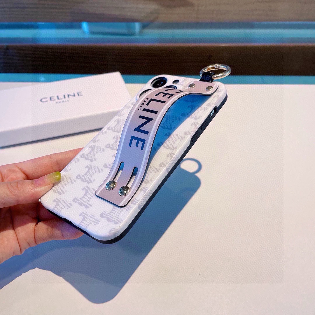 Celine Polka Dot Frame Wrist Strap Phone Case for iPhone 13/14/15 Series 8 i1749811594470 5621 0 6
