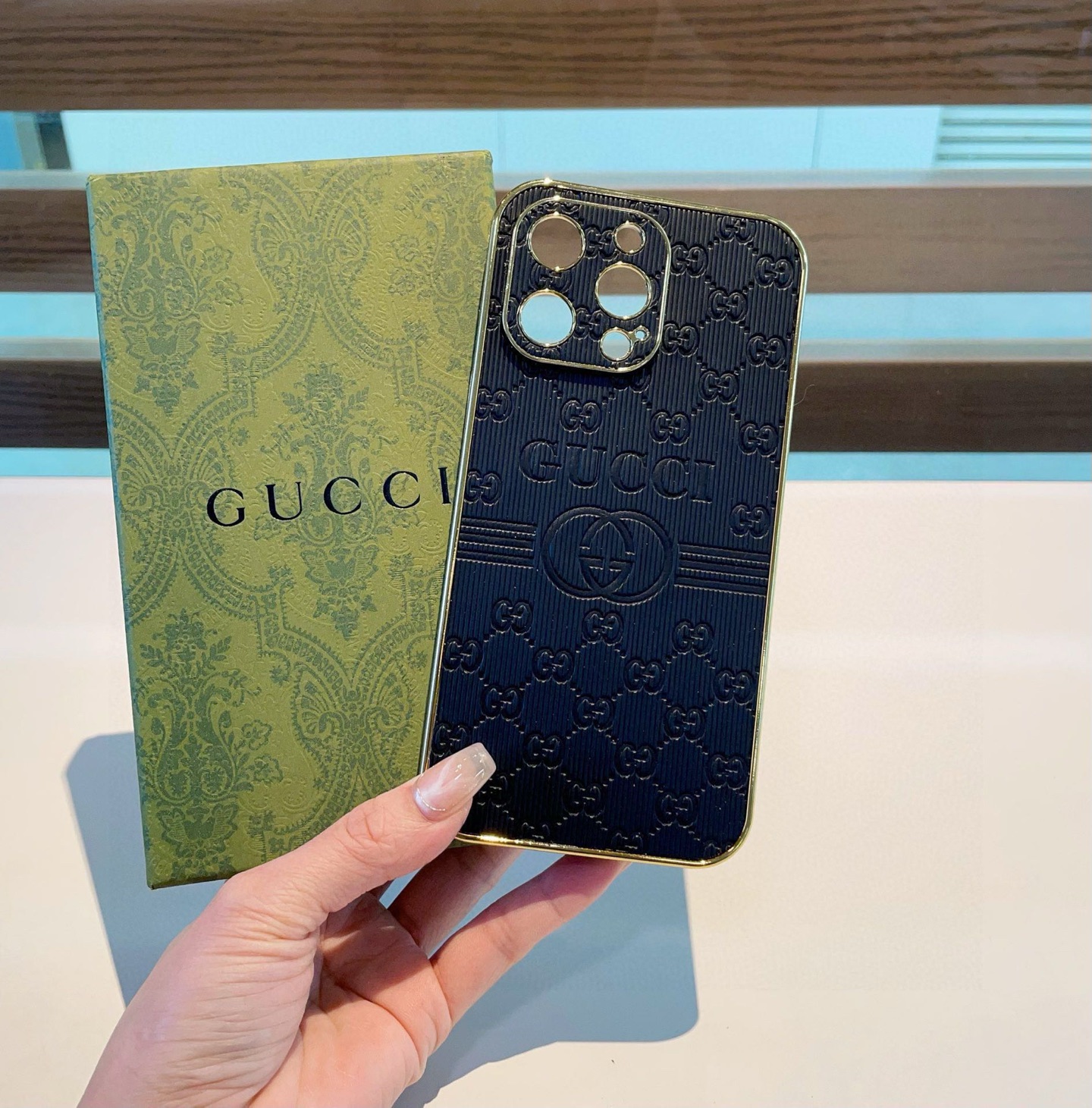Gucci Electroplated Embossed Side Sticker Phone Case for iPhone 13/14/15 Series 3 i1749811740866 3845 0 1