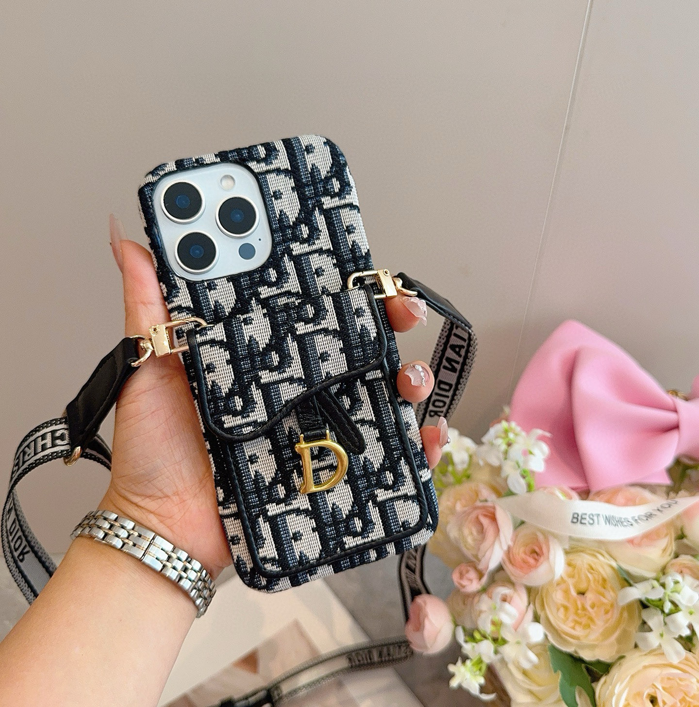Dior Saddle Card Holder Phone Case with Strap for iPhone 15/14 Series 4 i1749811922060 9726 0 2
