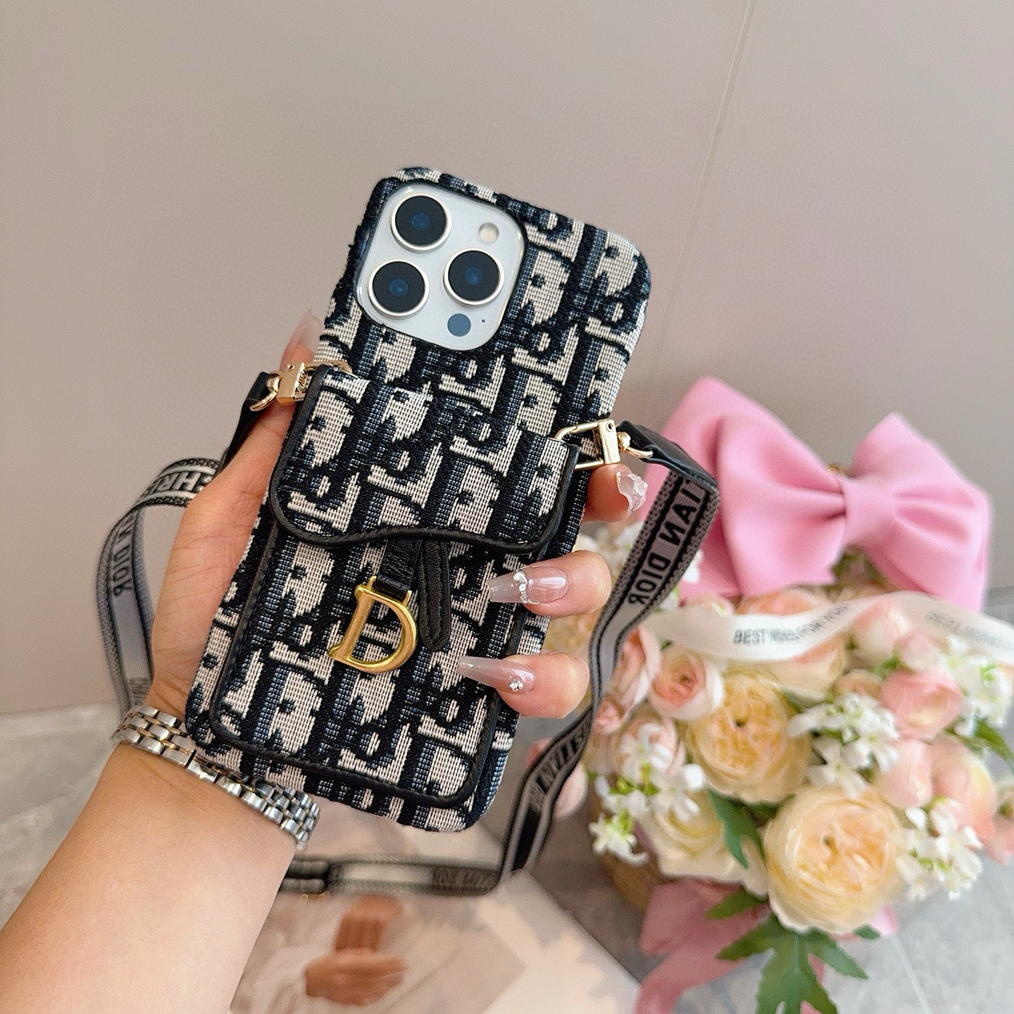 Dior Saddle Card Holder Phone Case with Strap for iPhone 15/14 Series 3 i1749811922068 1066 0 1