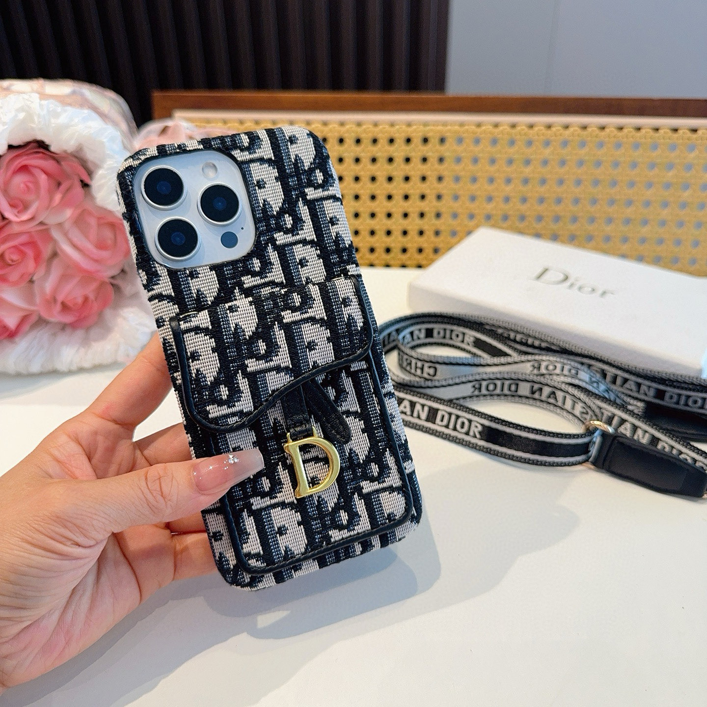 Dior Saddle Card Holder Phone Case with Strap for iPhone 15/14 Series 5 i1749811922080 3315 0 3
