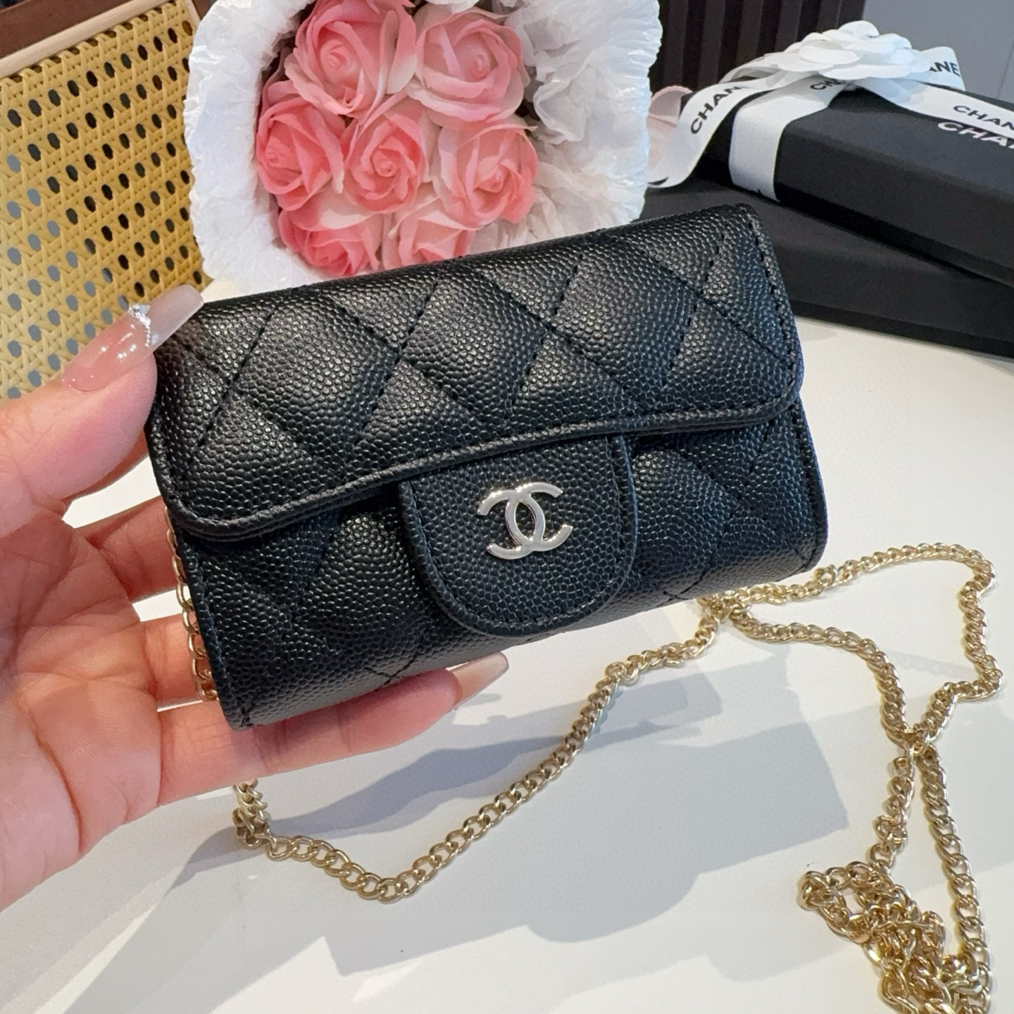 ❤️香奈儿CHANEL mini斜挎包包 零钱包👛搭配细链条⛓️挂绳可拆卸❤️可放耳机 纸巾 口红💄 钥