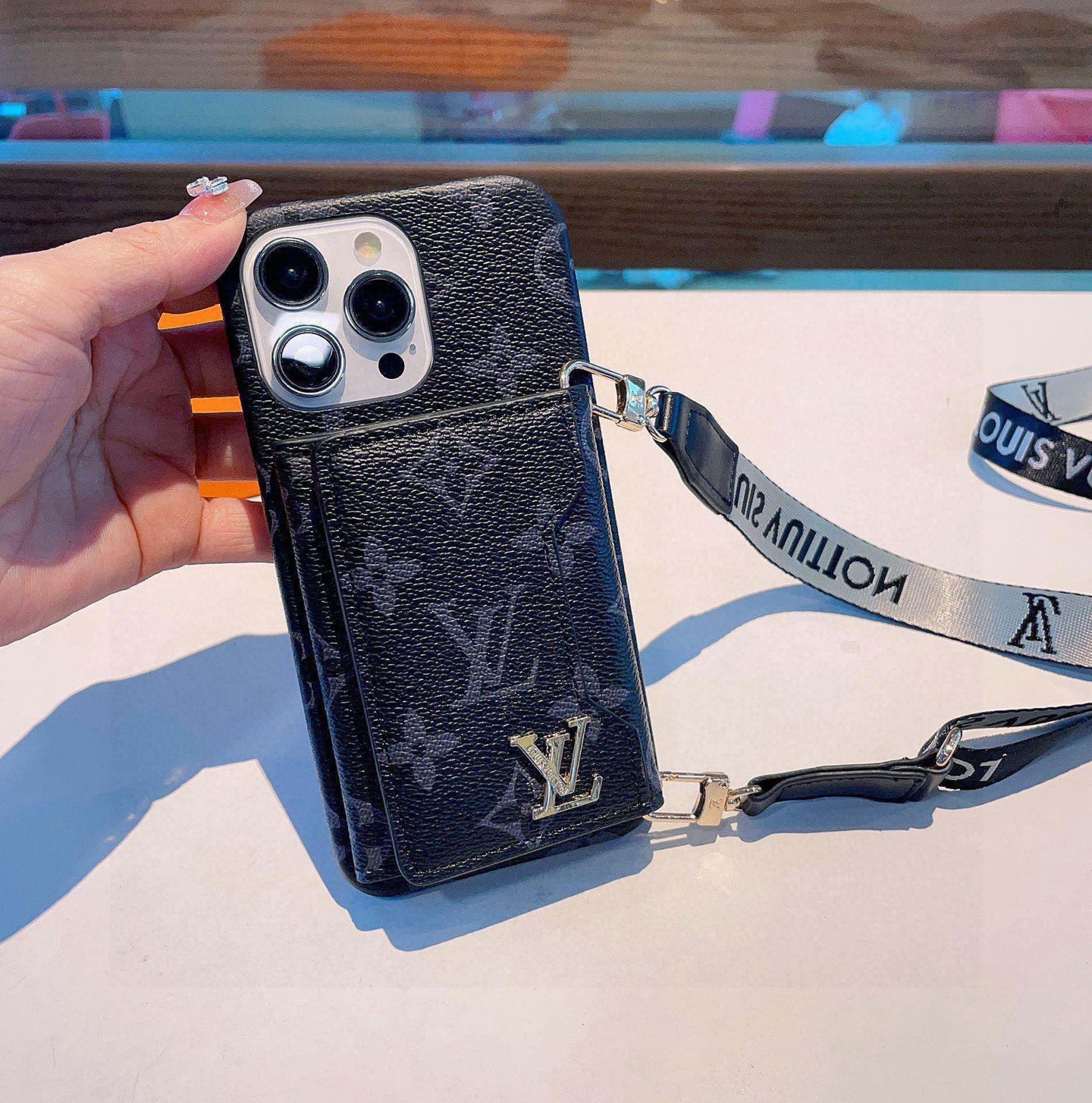 Louis Vuitton Inspired iPhone Case with Card Holder & Crossbody Strap 3 i1749989527430 1391 0 1