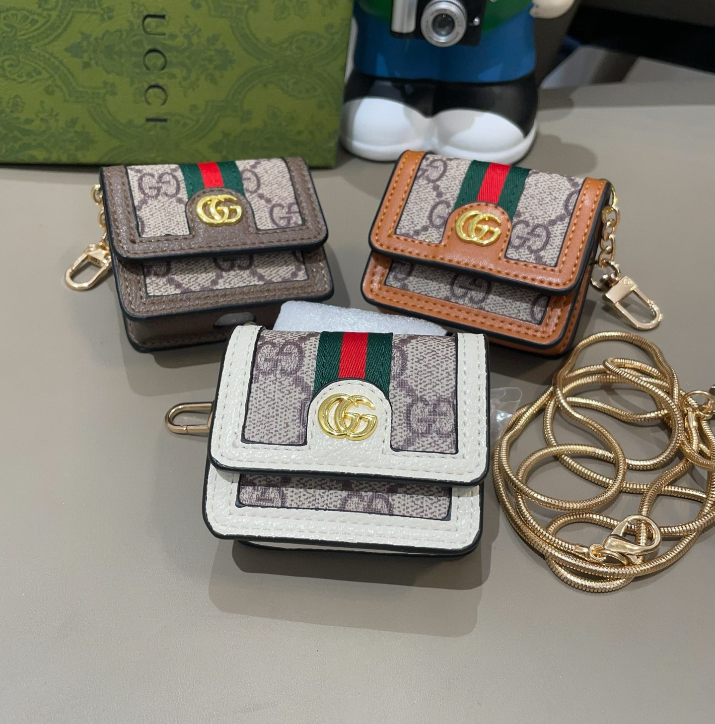 🆕Gucci古驰通用蓝牙耳机包，GUCCI oPhidia系列耳机包钥匙扣挂饰包饰！配长链条🉑️斜挎，挂