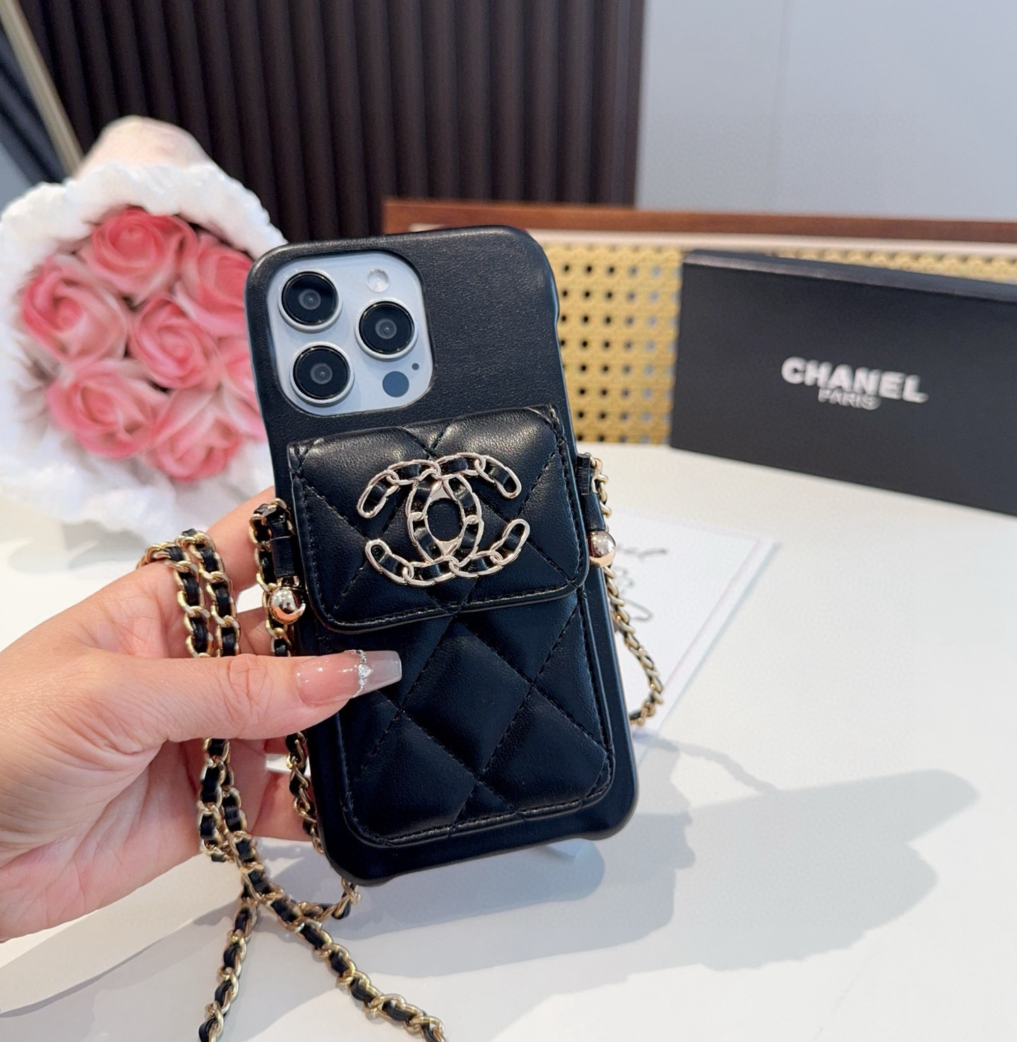 Chanel Style iPhone Case with Card Holder & Adjustable Chain - Fits iPhone 14/13 8 i1751985972478 3635 0 6