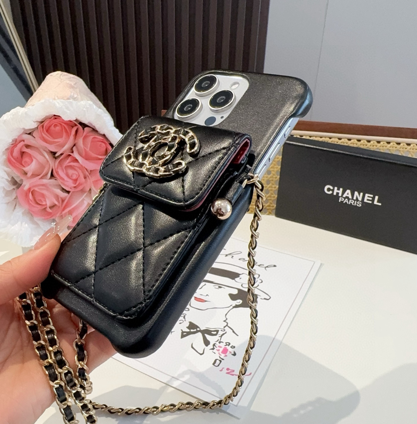 Chanel Style iPhone Case with Card Holder & Adjustable Chain - Fits iPhone 14/13 6 i1751985972478 9568 0 4
