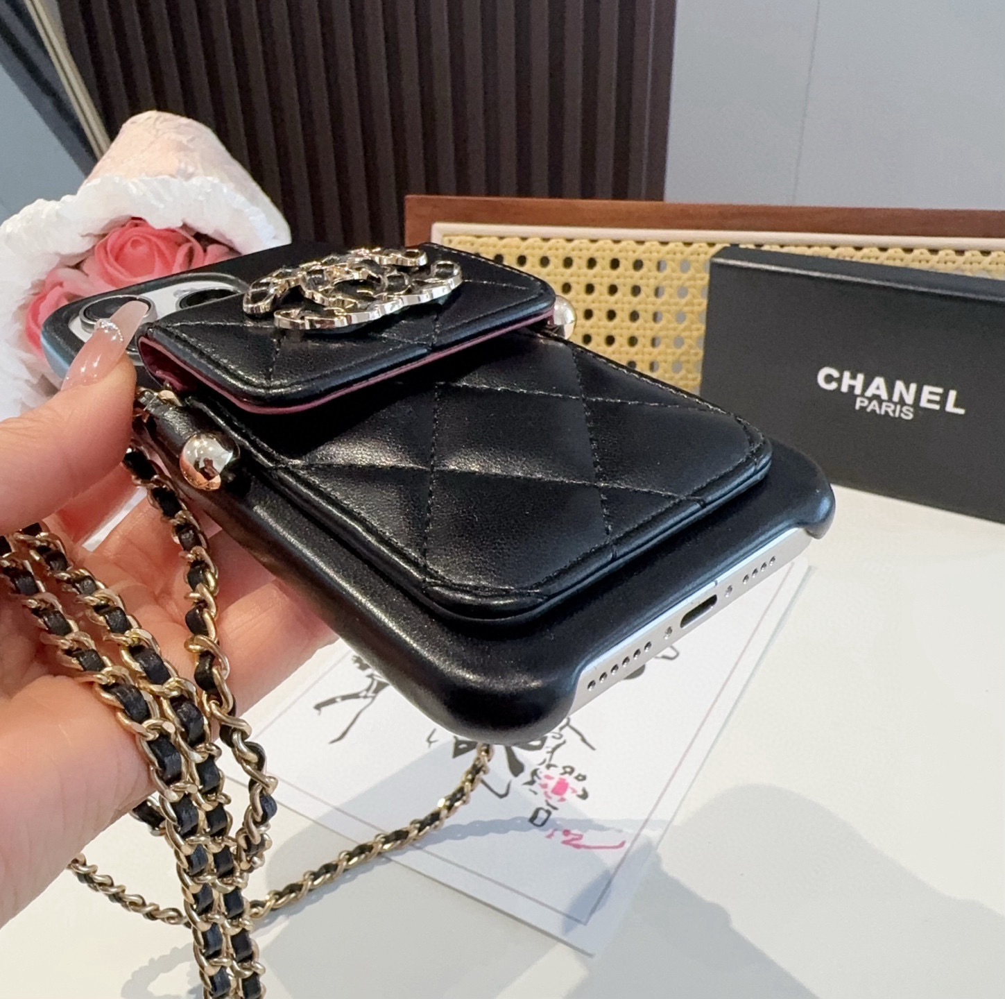 Chanel Style iPhone Case with Card Holder & Adjustable Chain - Fits iPhone 14/13 10 i1751985972479 1711 0 8