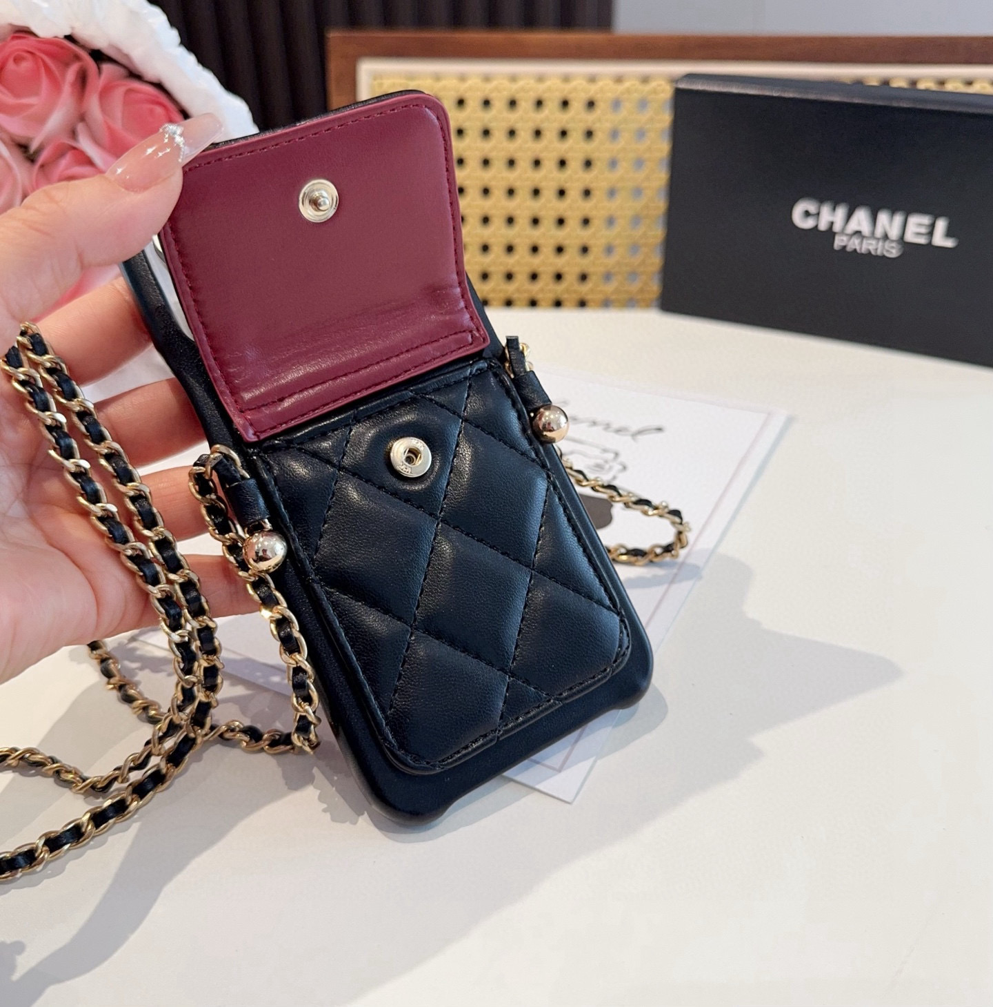 Chanel Style iPhone Case with Card Holder & Adjustable Chain - Fits iPhone 14/13 7 i1751985972479 8837 0 5