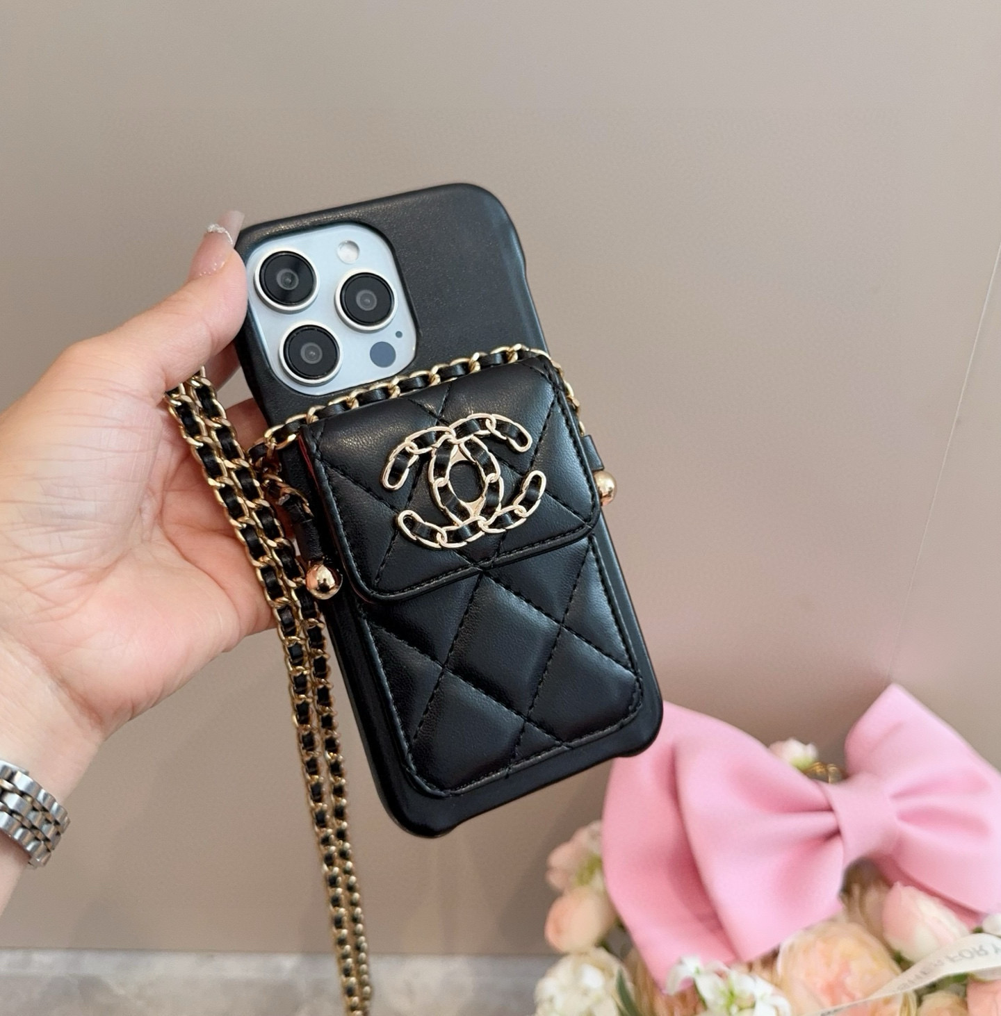 Chanel Style iPhone Case with Card Holder & Adjustable Chain - Fits iPhone 14/13 4 i1751985972950 517 0 2