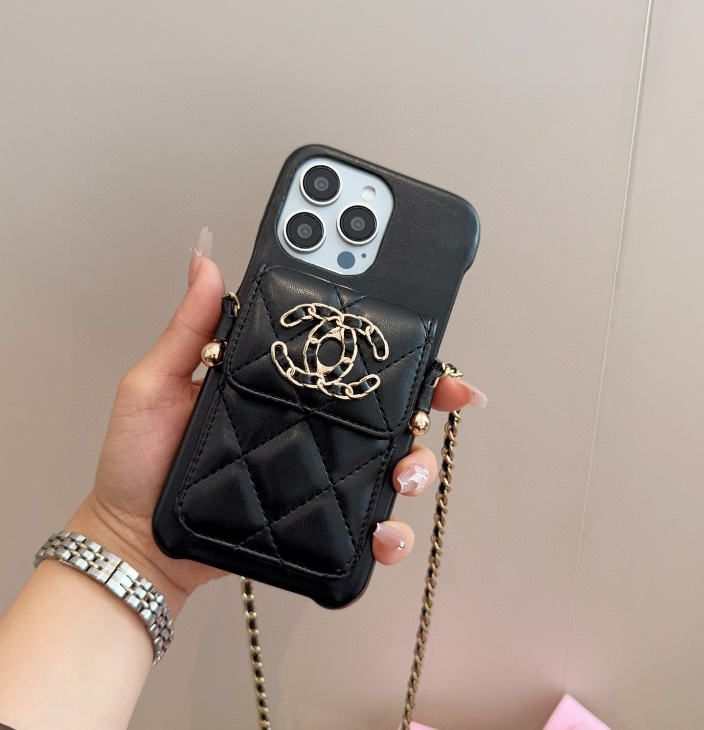 Chanel Style iPhone Case with Card Holder & Adjustable Chain - Fits iPhone 14/13 2 i1751985972951 4234 0 0