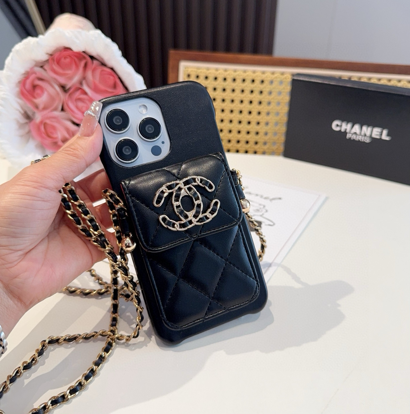 Chanel Style iPhone Case with Card Holder & Adjustable Chain - Fits iPhone 14/13 5 i1751985972951 8549 0 3