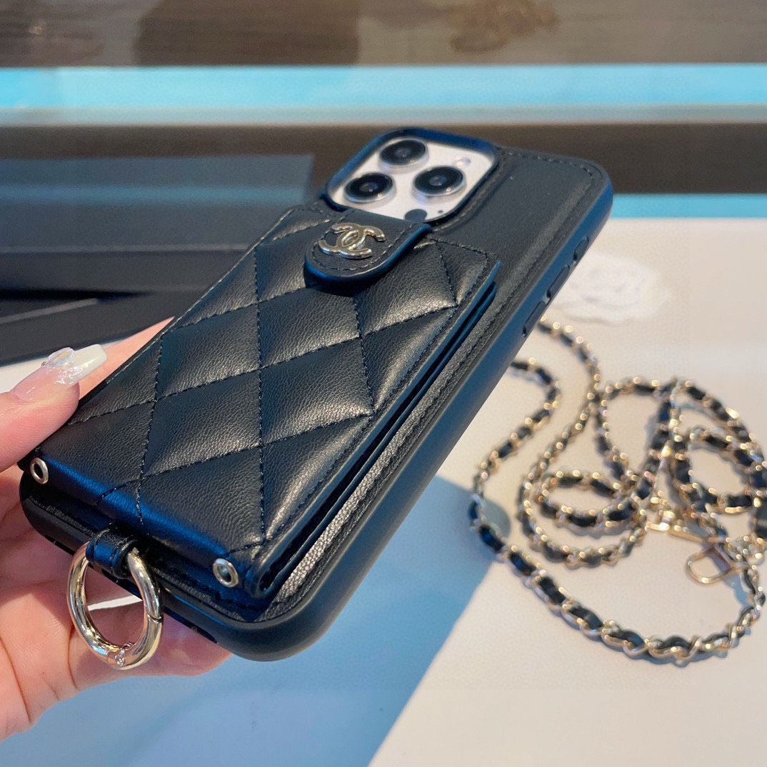 Elegant Chanel Inspired Card Holder Phone Case with Crossbody Chain for iPhone 9 i1751986042394 4969 0 7