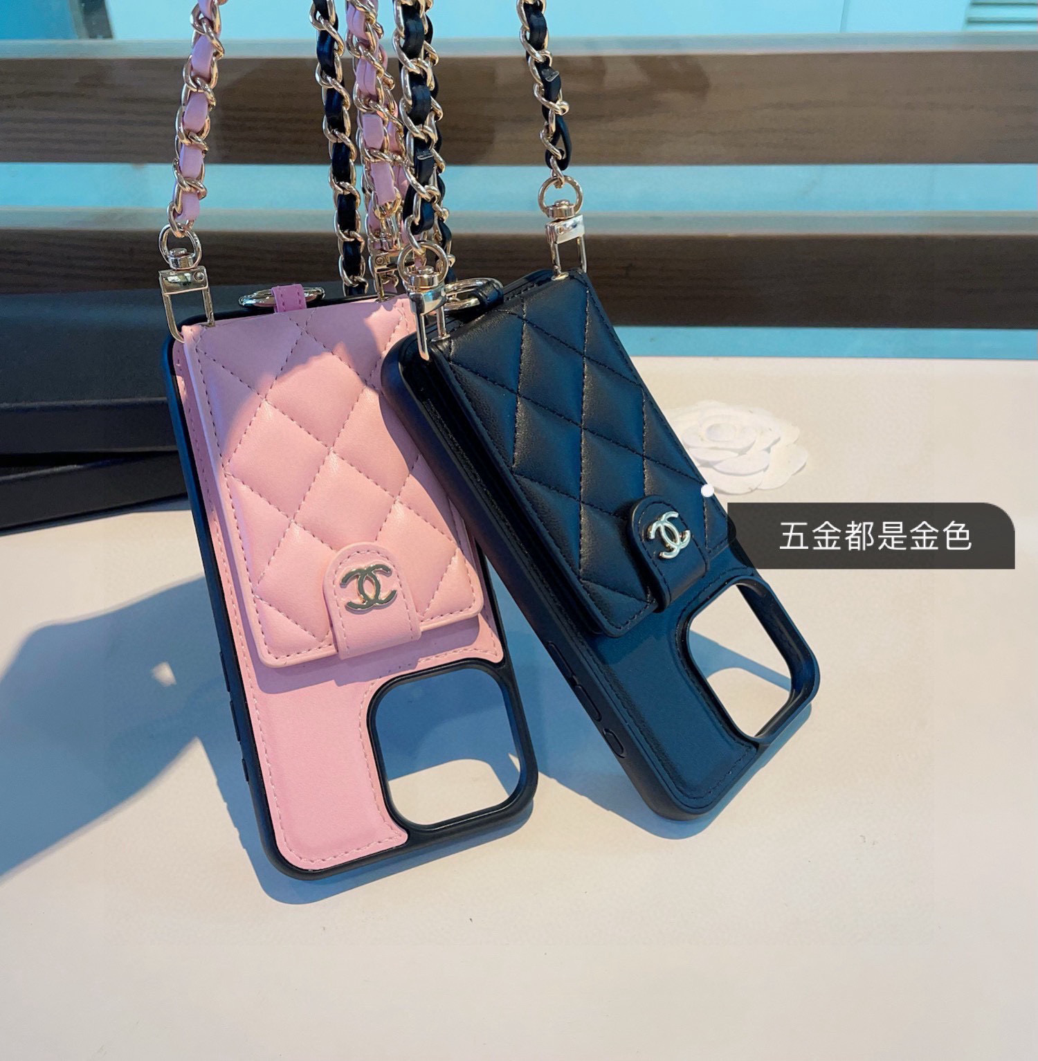 Elegant Chanel Inspired Card Holder Phone Case with Crossbody Chain for iPhone 6 i1751986043164 7748 0 4