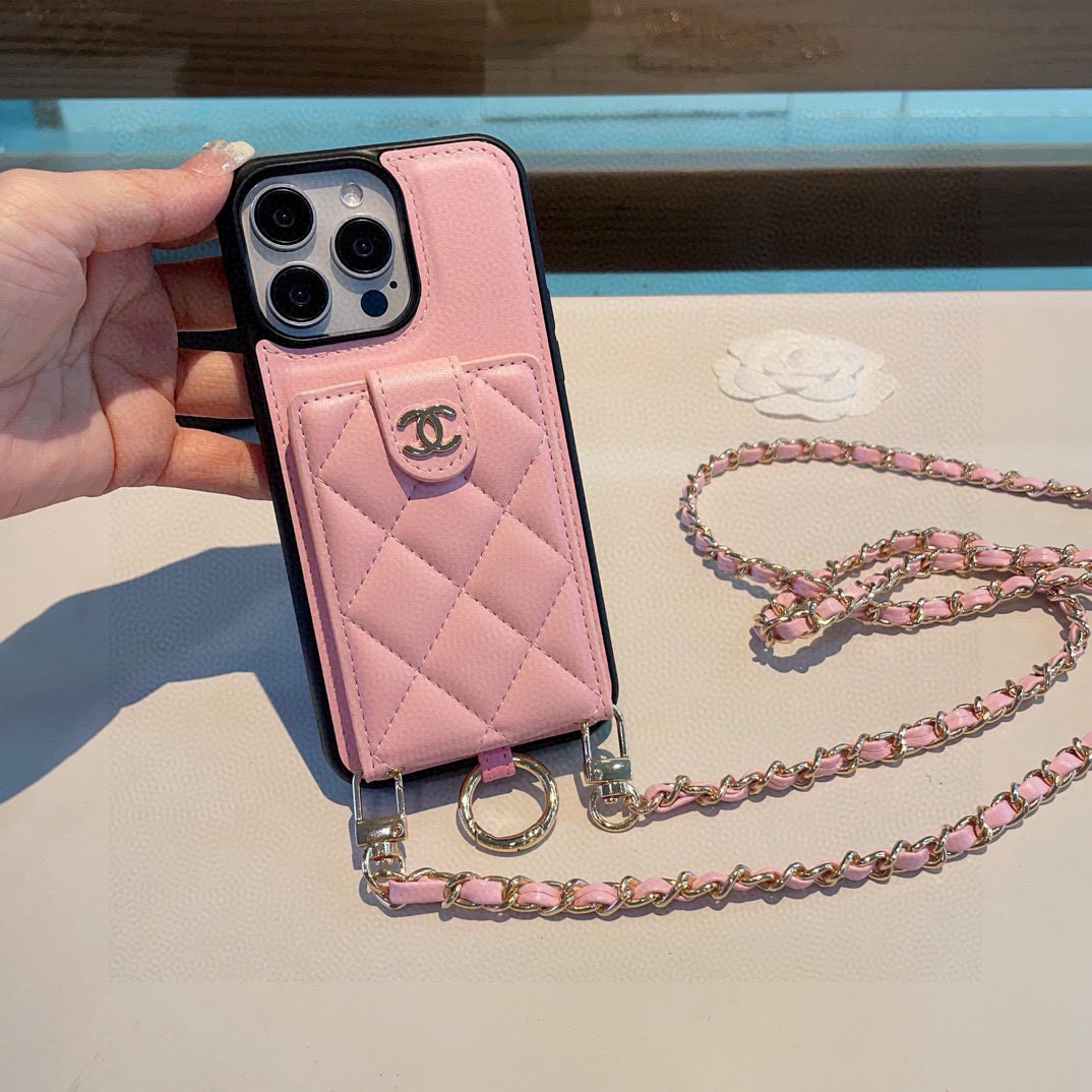 Elegant Chanel Inspired Card Holder Phone Case with Crossbody Chain for iPhone 14 3 i1751986052561 4021 0 1