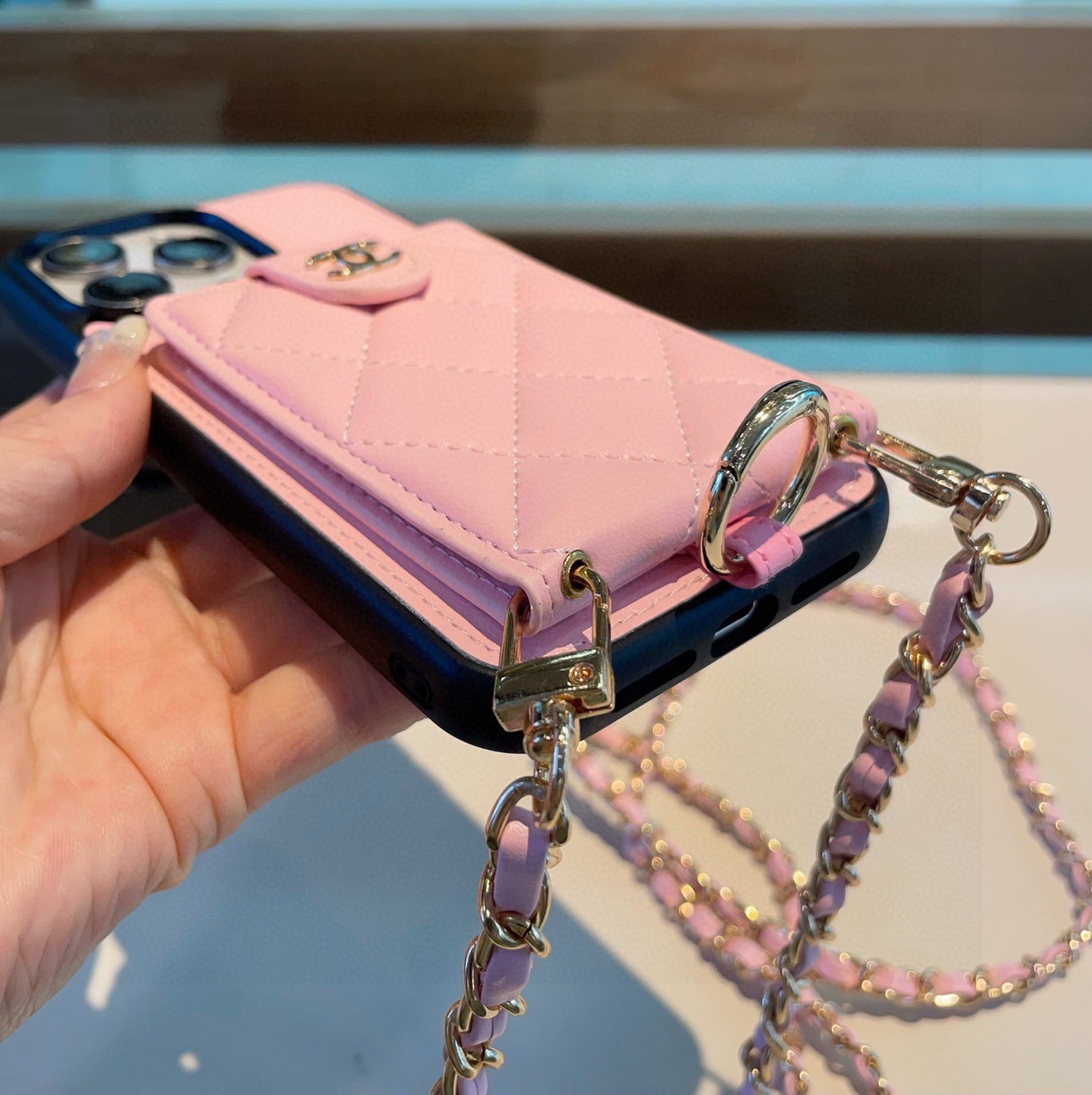 Elegant Chanel Inspired Card Holder Phone Case with Crossbody Chain for iPhone 14 8 i1751986052751 5329 0 6