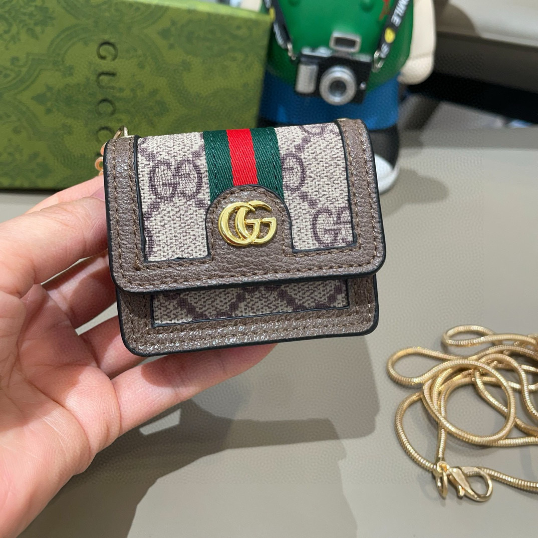 🆕Gucci古驰通用蓝牙耳机包，GUCCI oPhidia系列耳机包钥匙扣挂饰包饰！配长链条🉑️斜挎，挂