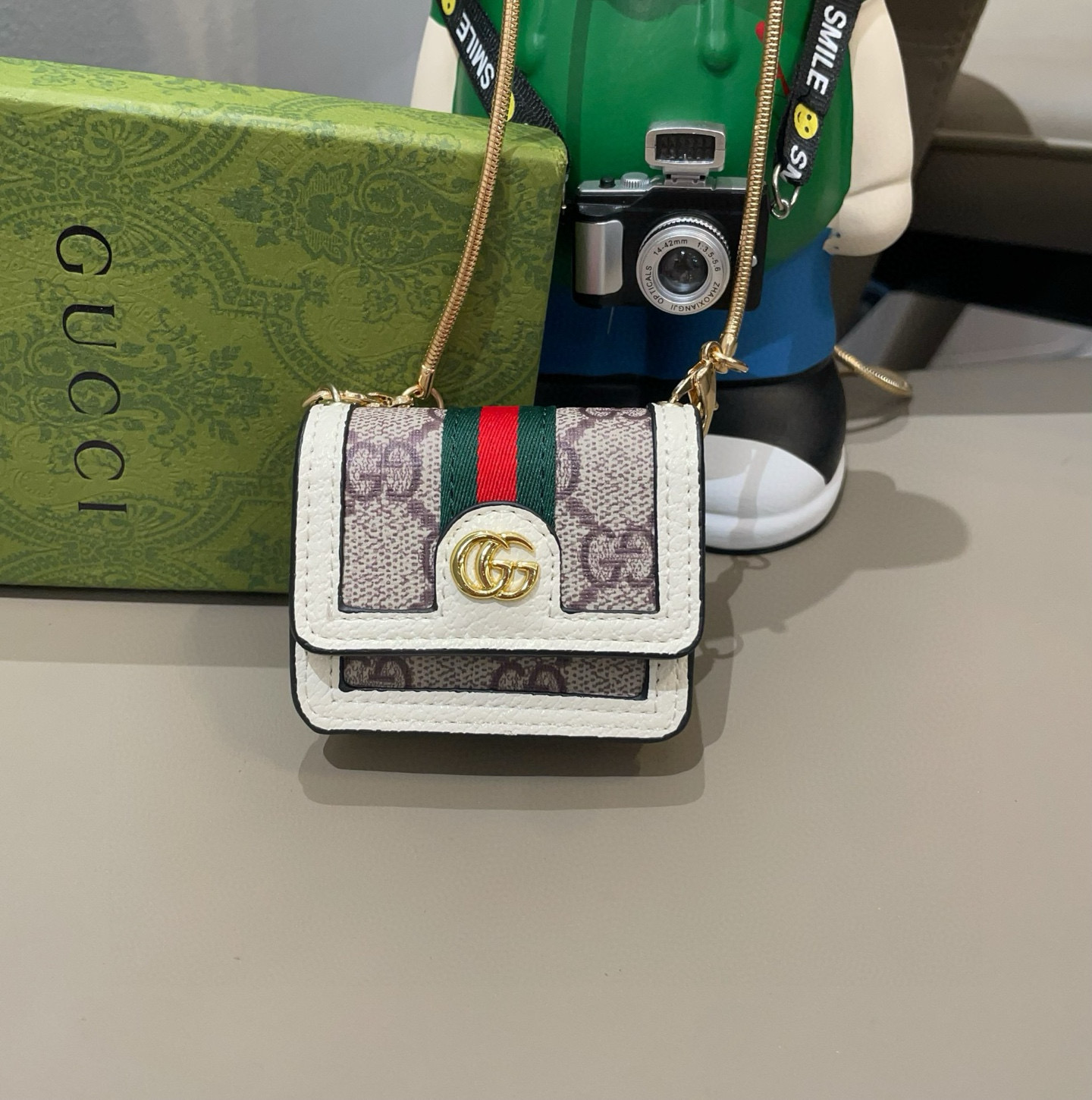 🆕Gucci古驰通用蓝牙耳机包，GUCCI oPhidia系列耳机包钥匙扣挂饰包饰！配长链条🉑️斜挎，挂