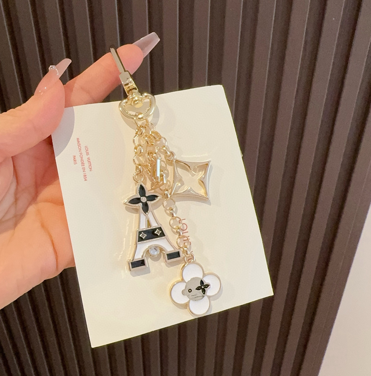 
 🆕 Lv包饰与钥匙扣 包包挂件
LV 巴黎铁塔精巧链条四叶草铭牌装饰，与小号尖瓣 Monogram 