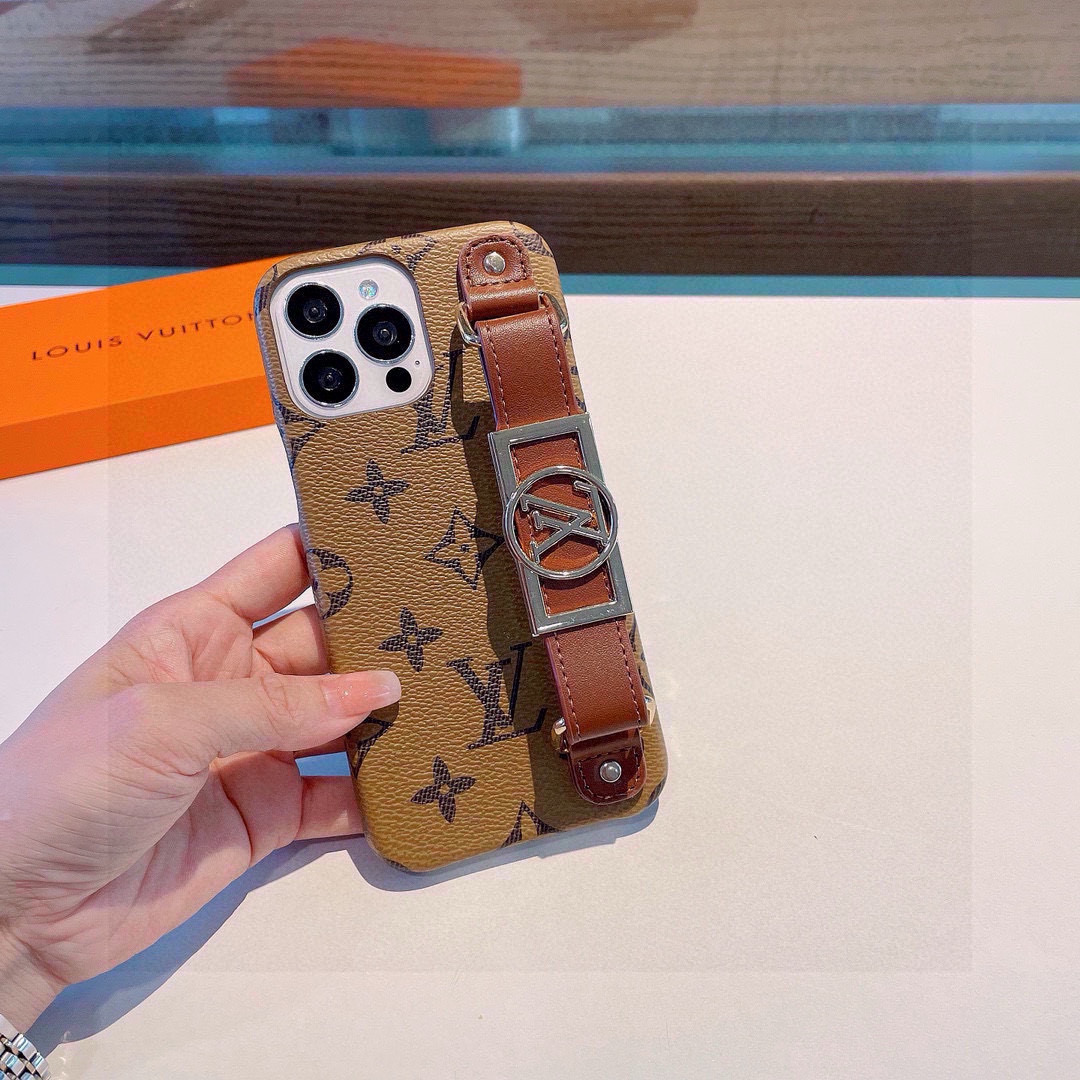 Louis Vuitton Inspired Wrist Strap Phone Case for iPhone - Designer Style