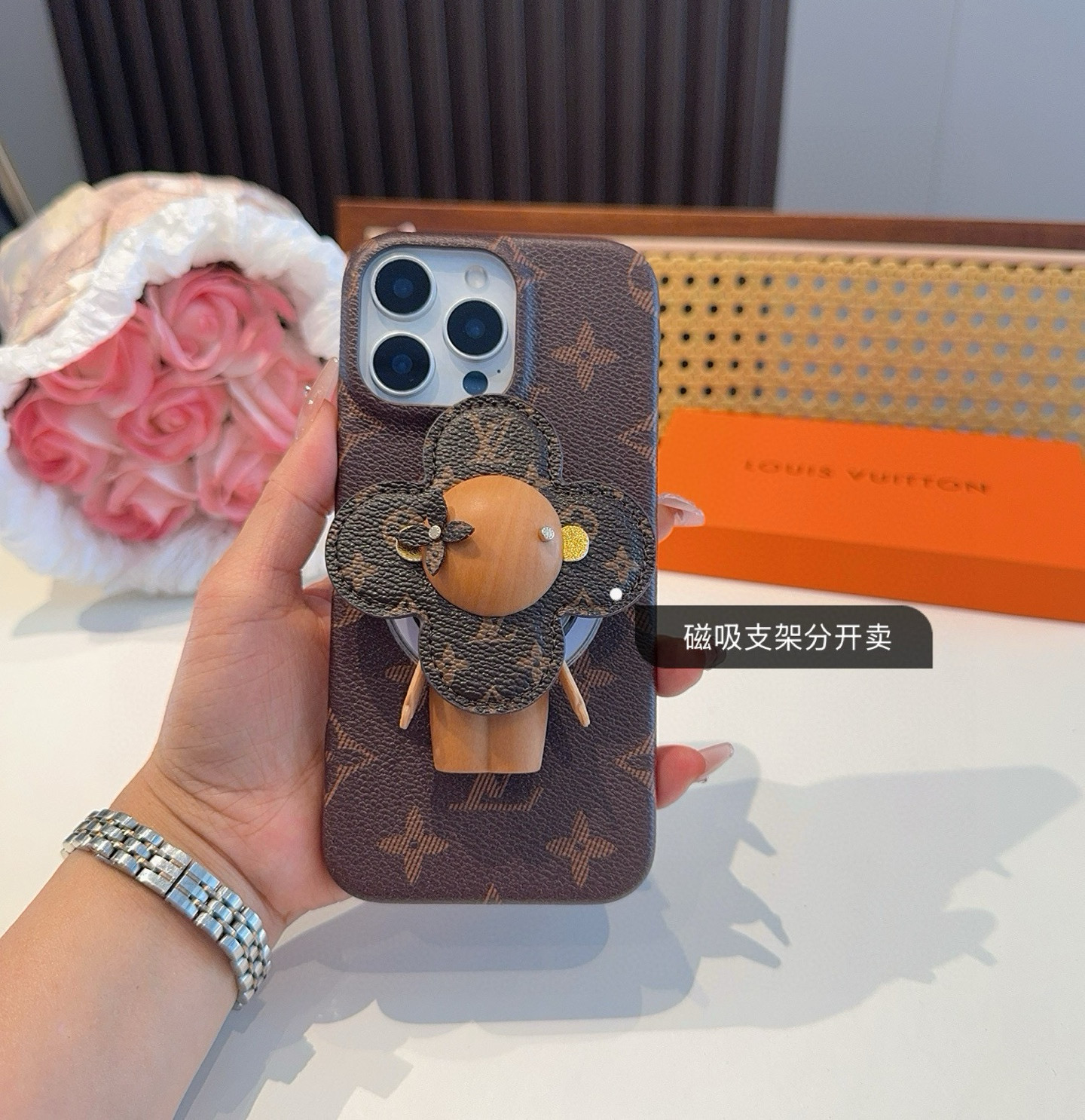 Louis Vuitton Inspired Monogram Magnetic Phone Case with Holder