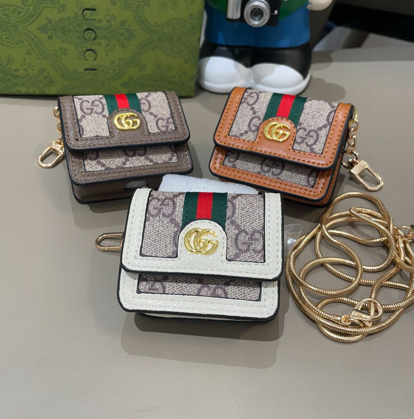 🔥Gucci古驰通用蓝牙耳机包，GUCCI oPhidia系列耳机包钥匙扣挂饰包饰！配长链条🉑️斜挎，挂