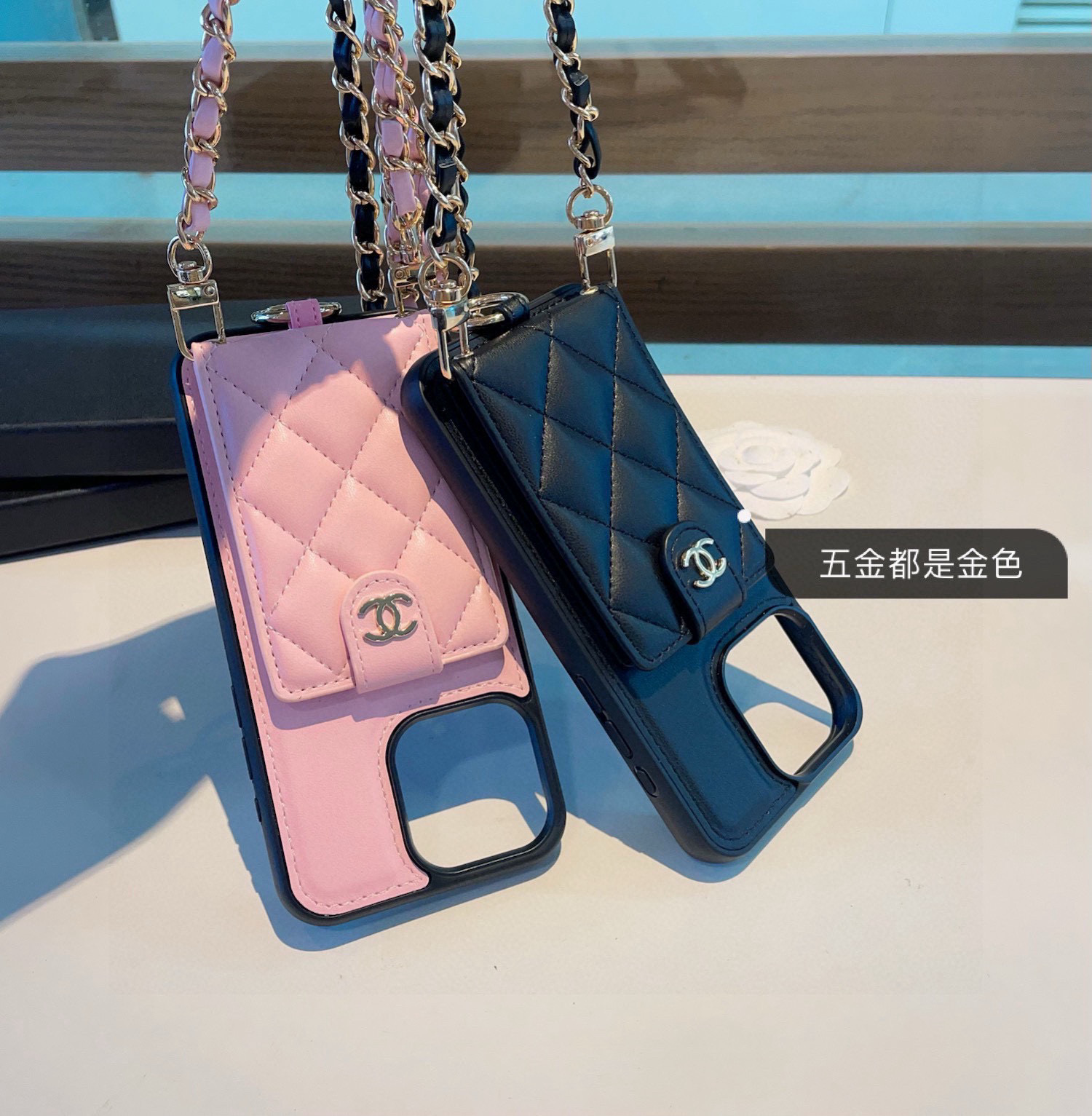 Elegant Chanel Inspired Card Holder Phone Case with Ring Stand and Crossbody Chain 2 i1757691247809 2608 0 0