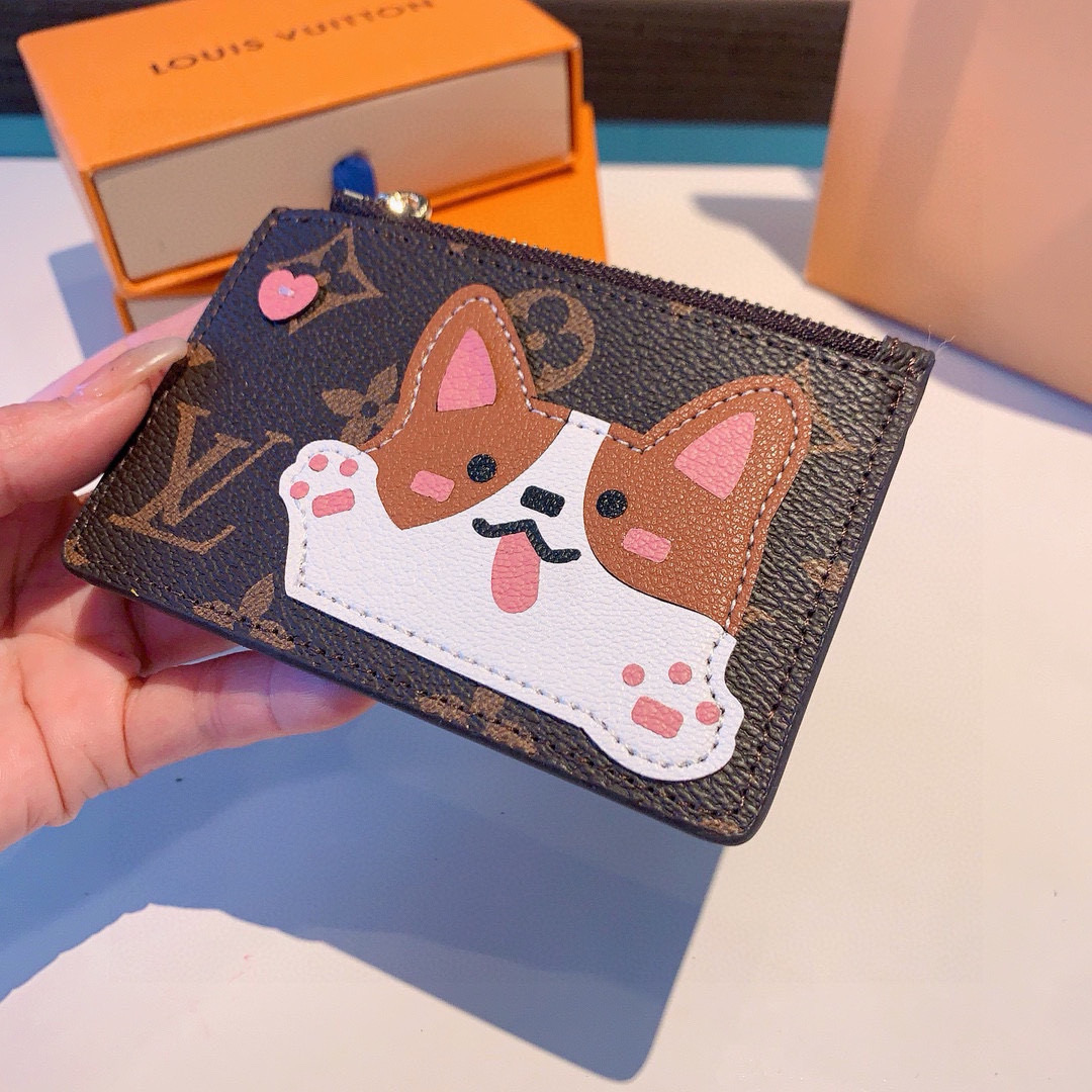 。独家新品LV卡通老花卡包，经典老花零钱包，圣诞熊🐻 小柴犬、米妮乔巴唐老鸭卡包零钱包两用，超纤材质 五