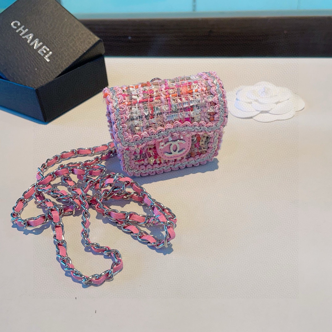 ❤️香奈儿CHANEL mini斜挎包包 粗花呢通用耳机包💥官网1:1耳机包 时尚迷你包包，配链条⛓️挂